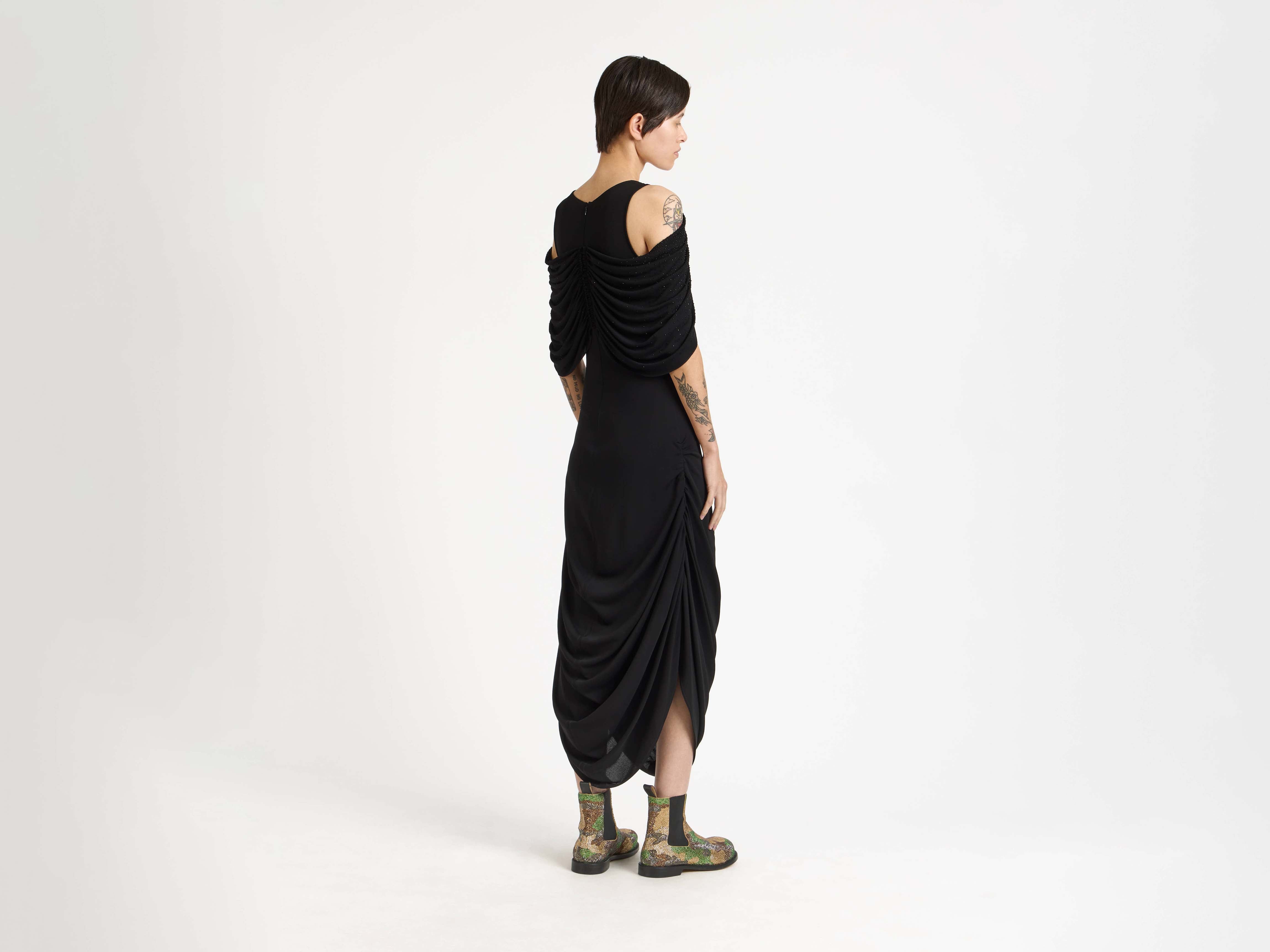 J.W.Anderson Beaded Sleeve Midikleid Schwarz Kristalle