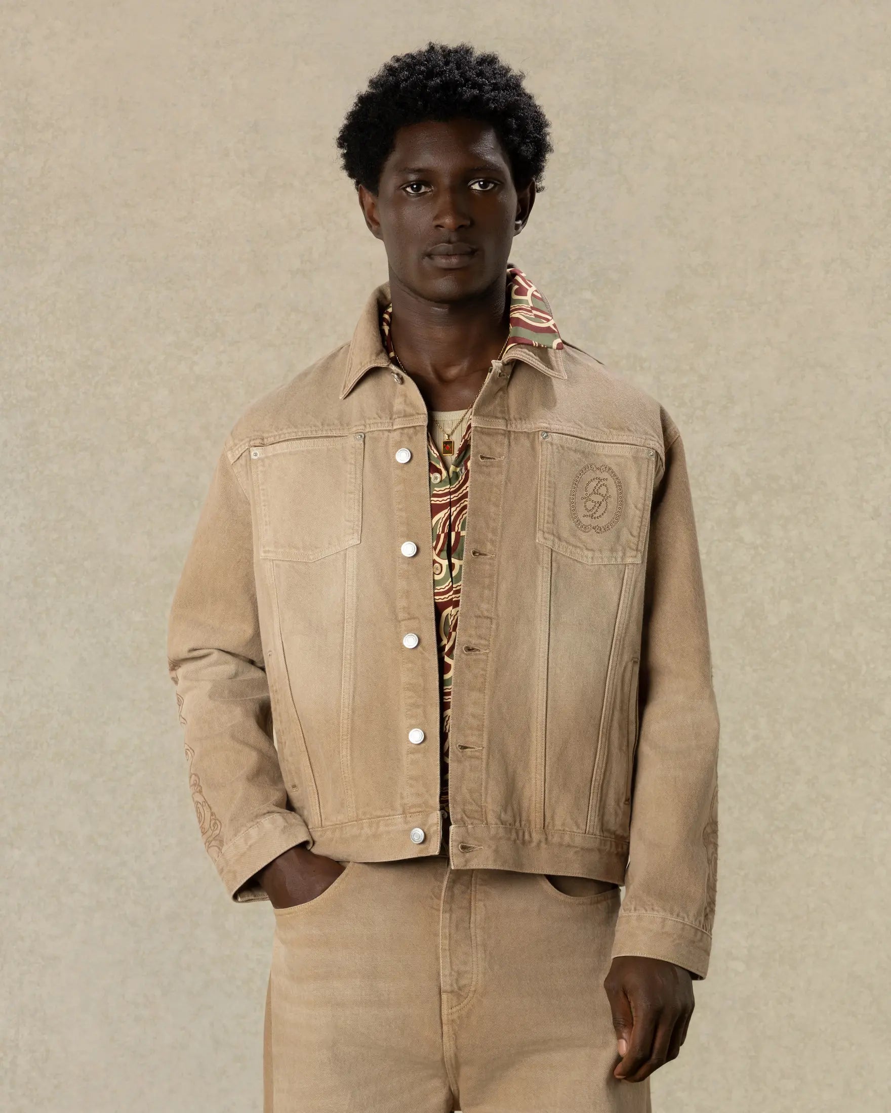 Drôle De Monsieur Denimjacke Beige Baumwolle Brusttaschen
