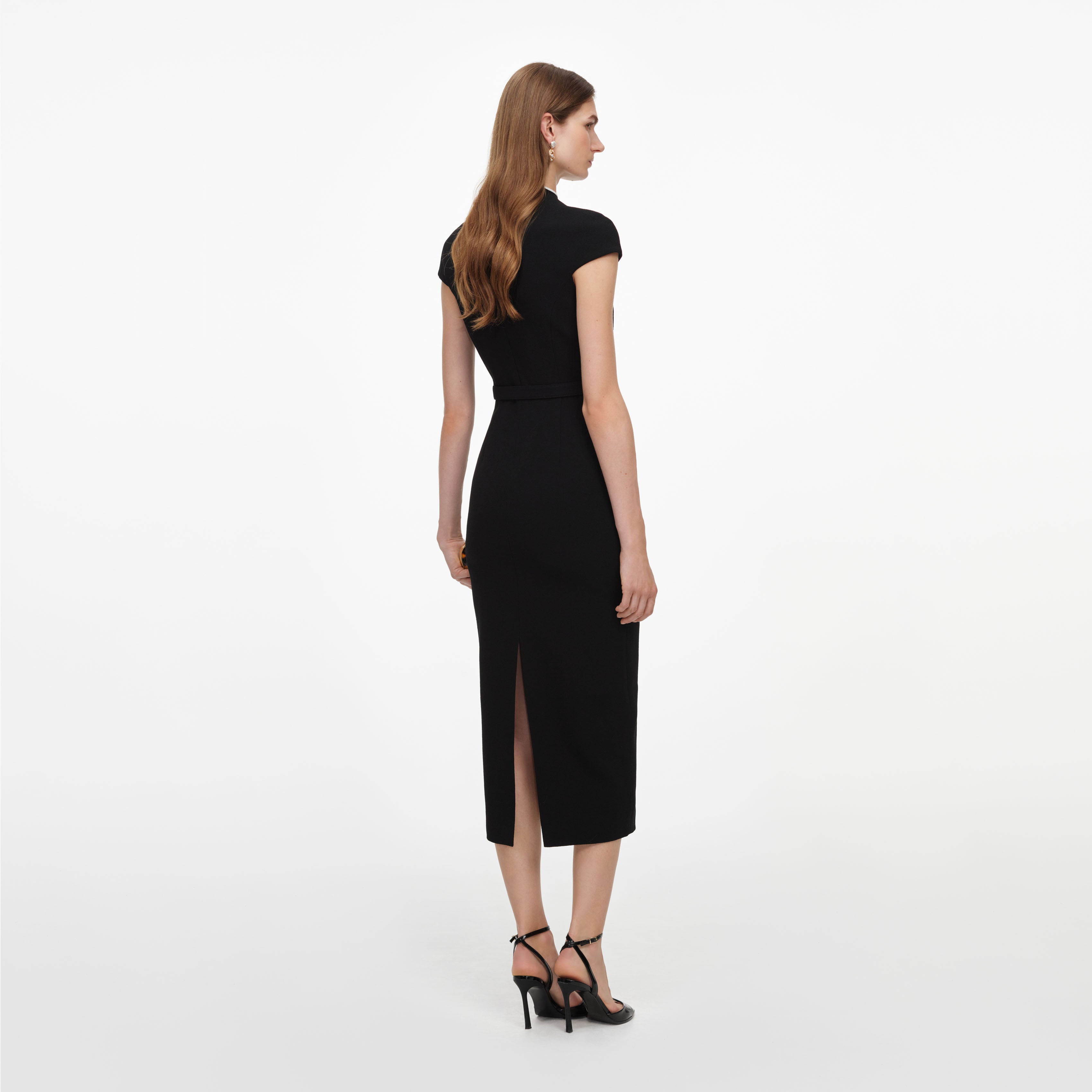 Self Portrait Dresses Black Wool Crepe Midi Kleid Schwarz