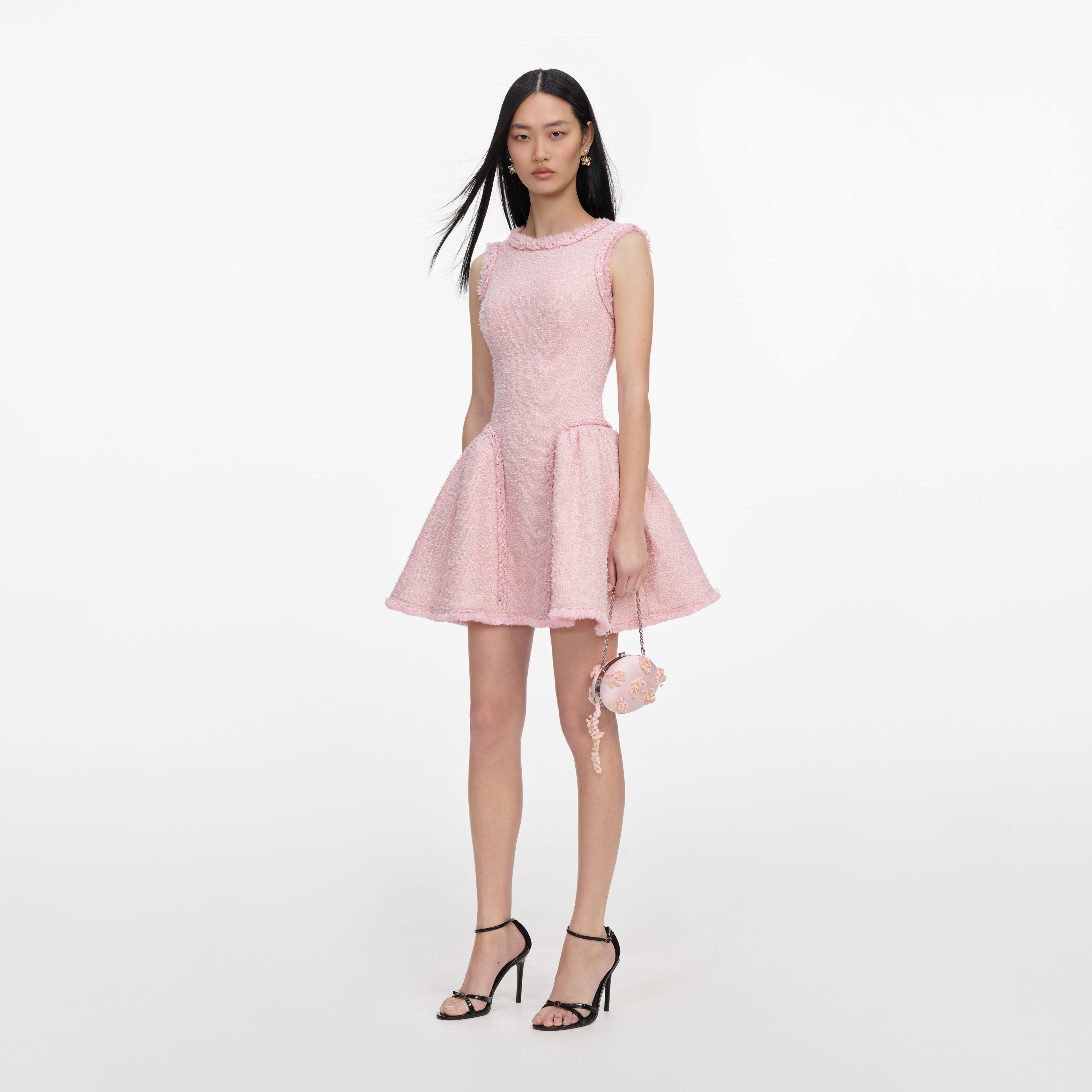 Self Portrait Pink Boucle Sleeveless Mini Kleid Rosa