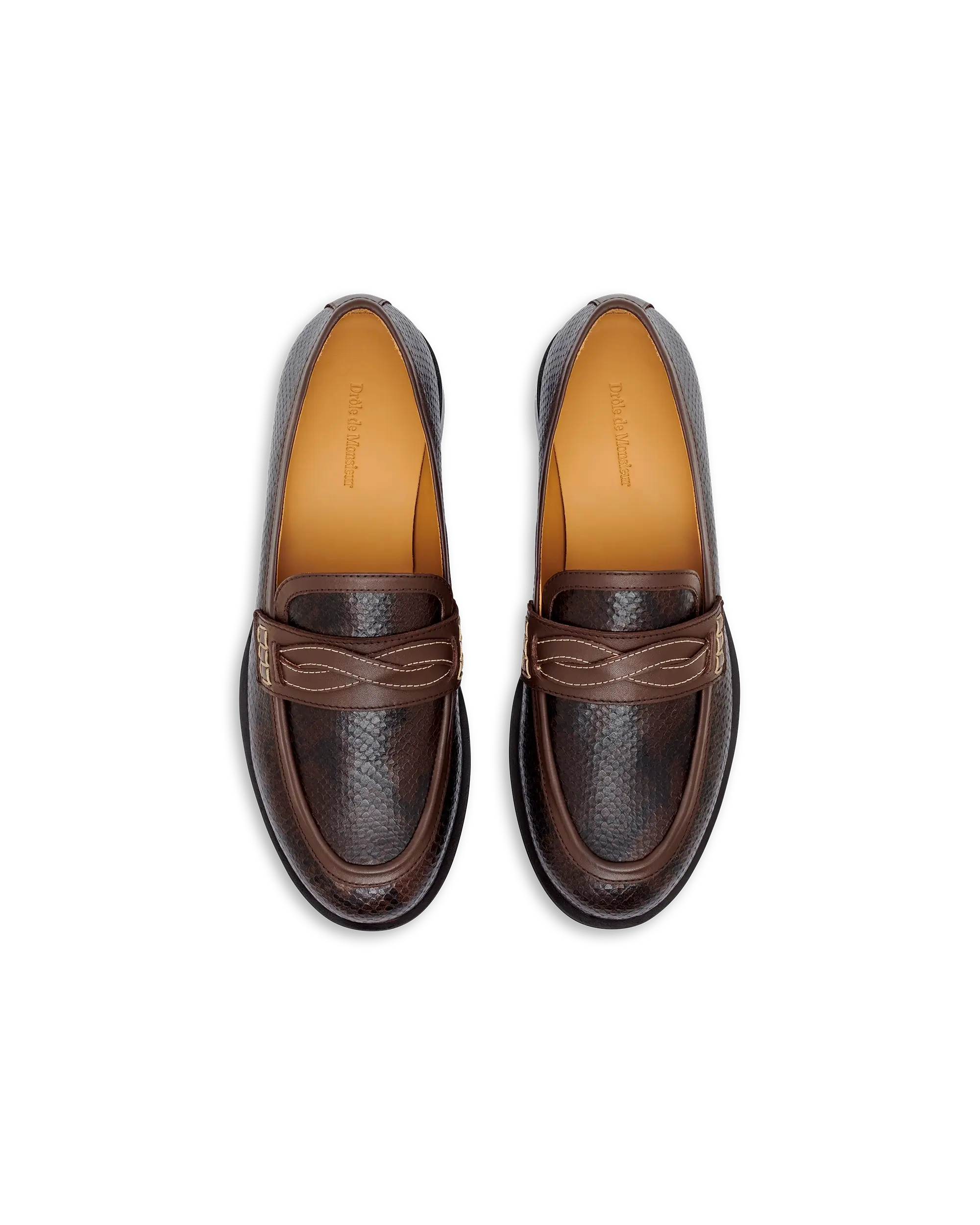 Drôle De Monsieur Mocassin Tresse Loafer Dunkelbraun Kroko Leder