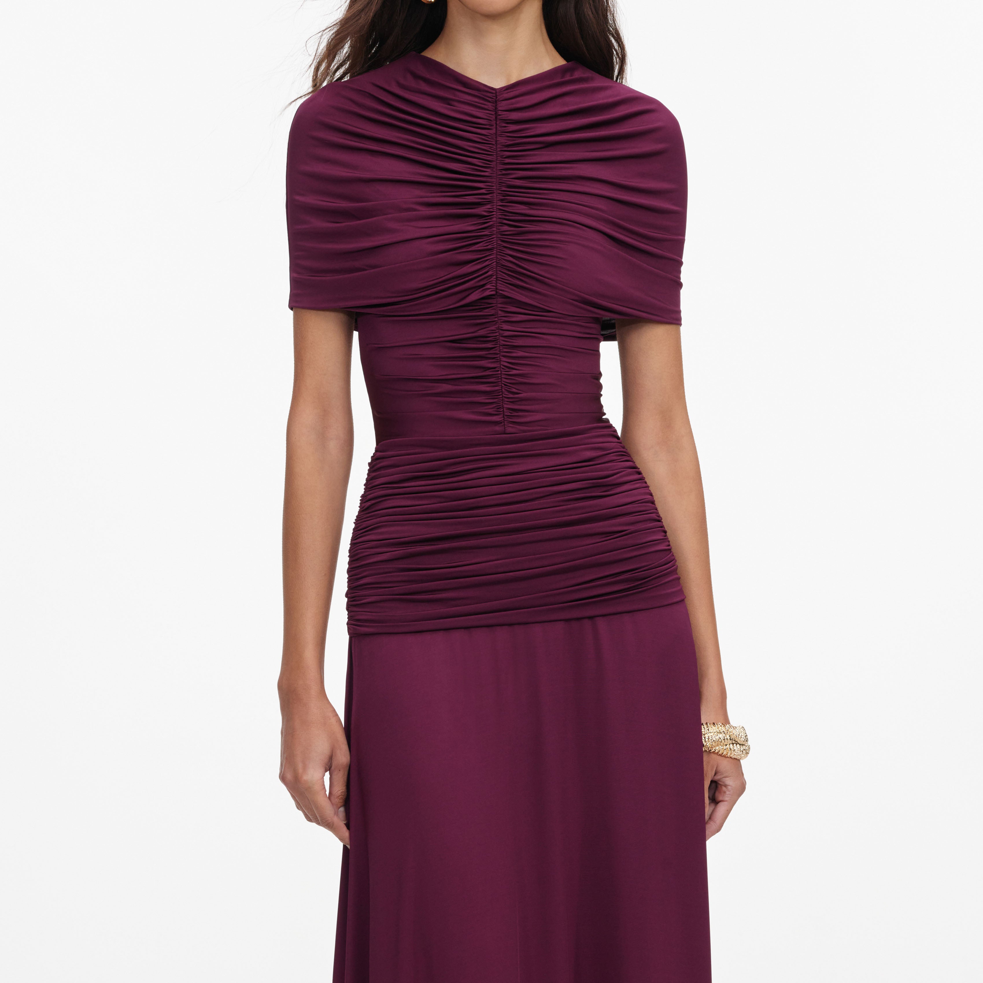Self Portrait Burgundy Jersey Midi Kleid figurbetont Gr. UK4-18