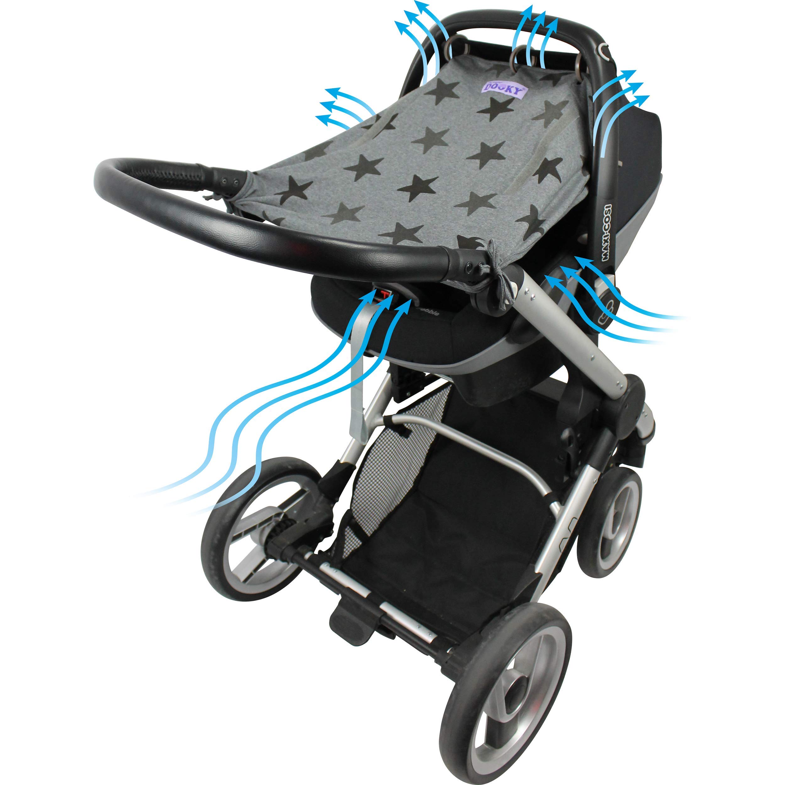 Dooky Universal Cover Sonnenschutz Grey Stars mit Decke UV 40+