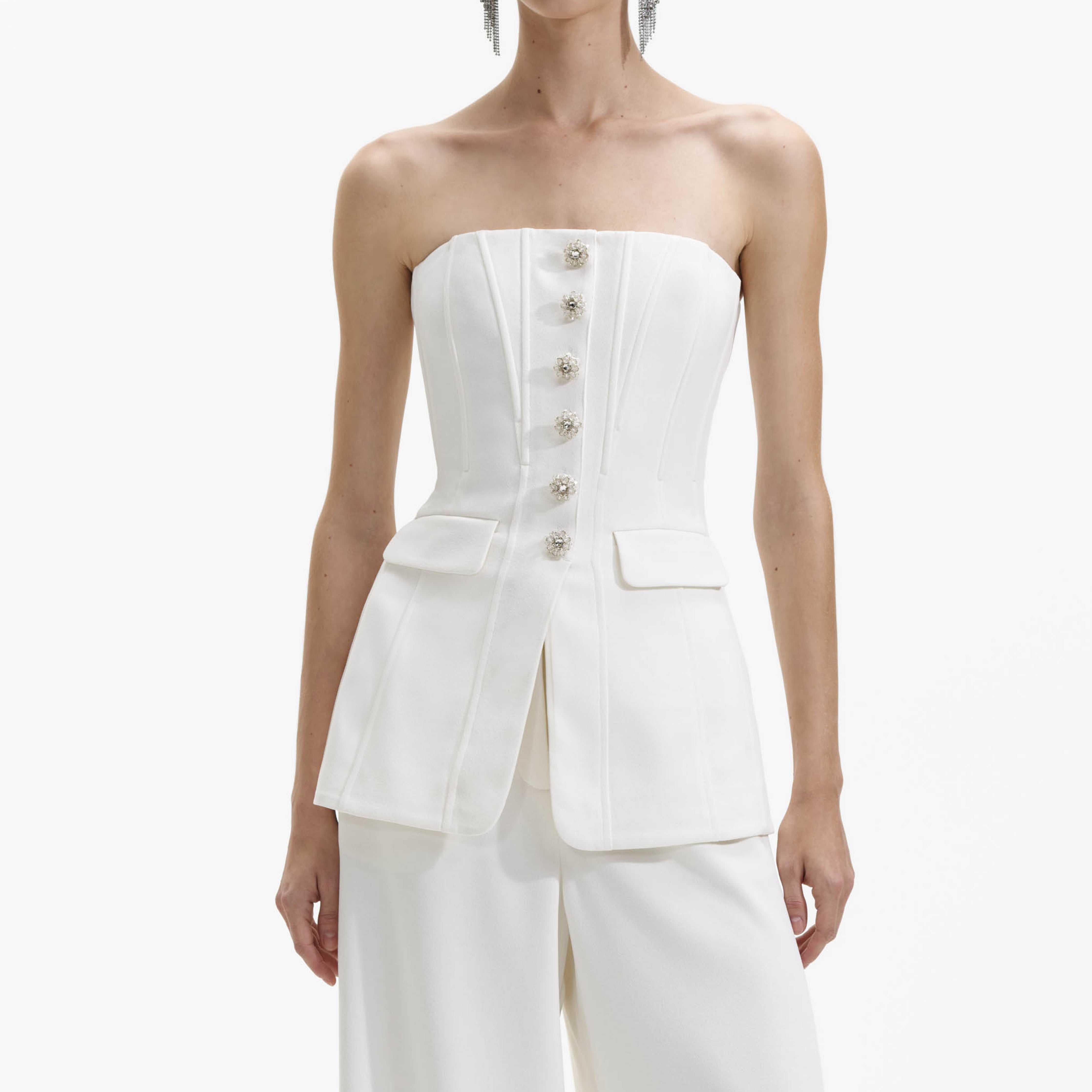 Self-Portrait White Bandeau Crepe Jumpsuit weiß