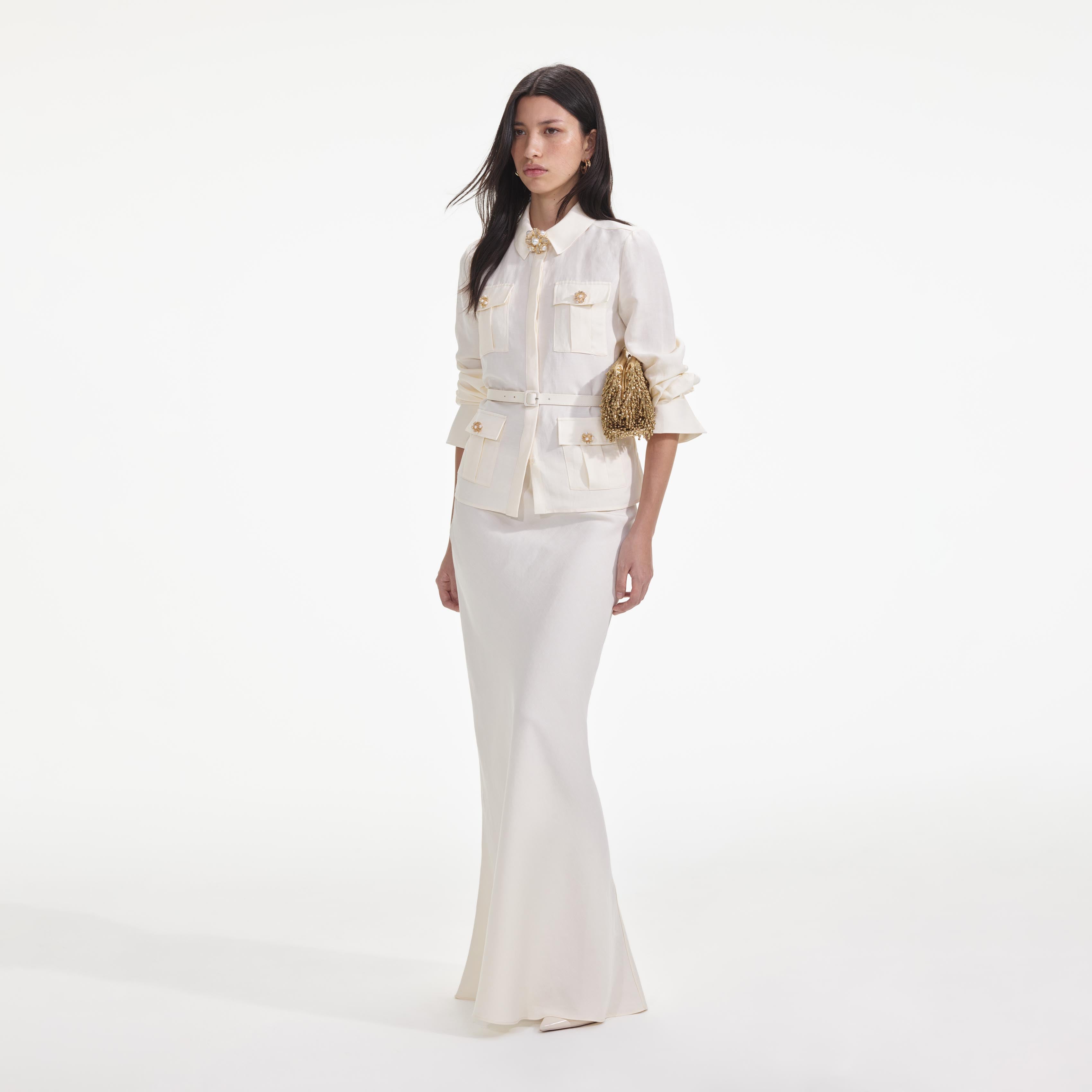 Self Portrait Dresses Cream Linen Maxikleid Creme Leinen