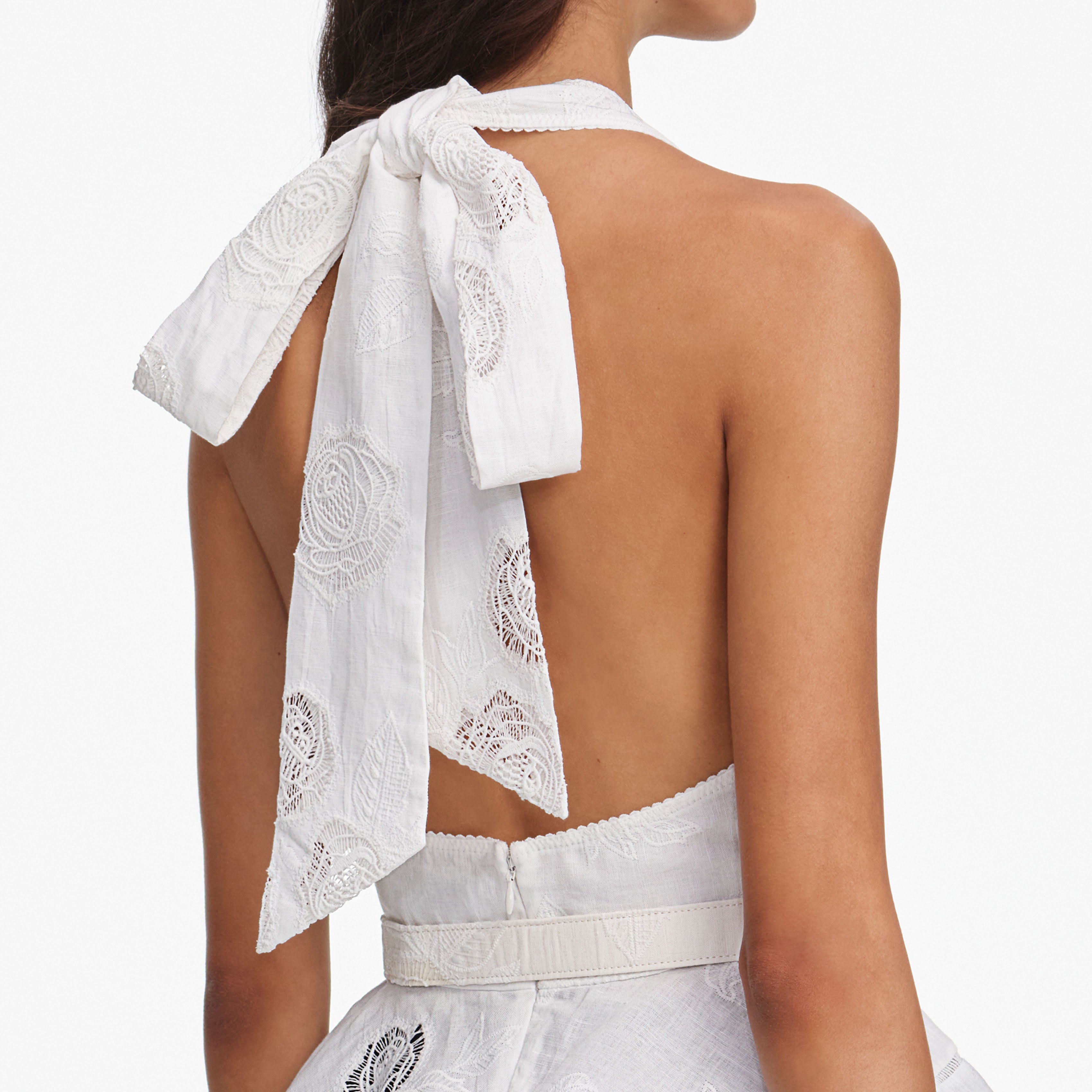 Self Portrait White Linen Peplum Top Bluse Weiß Leinen