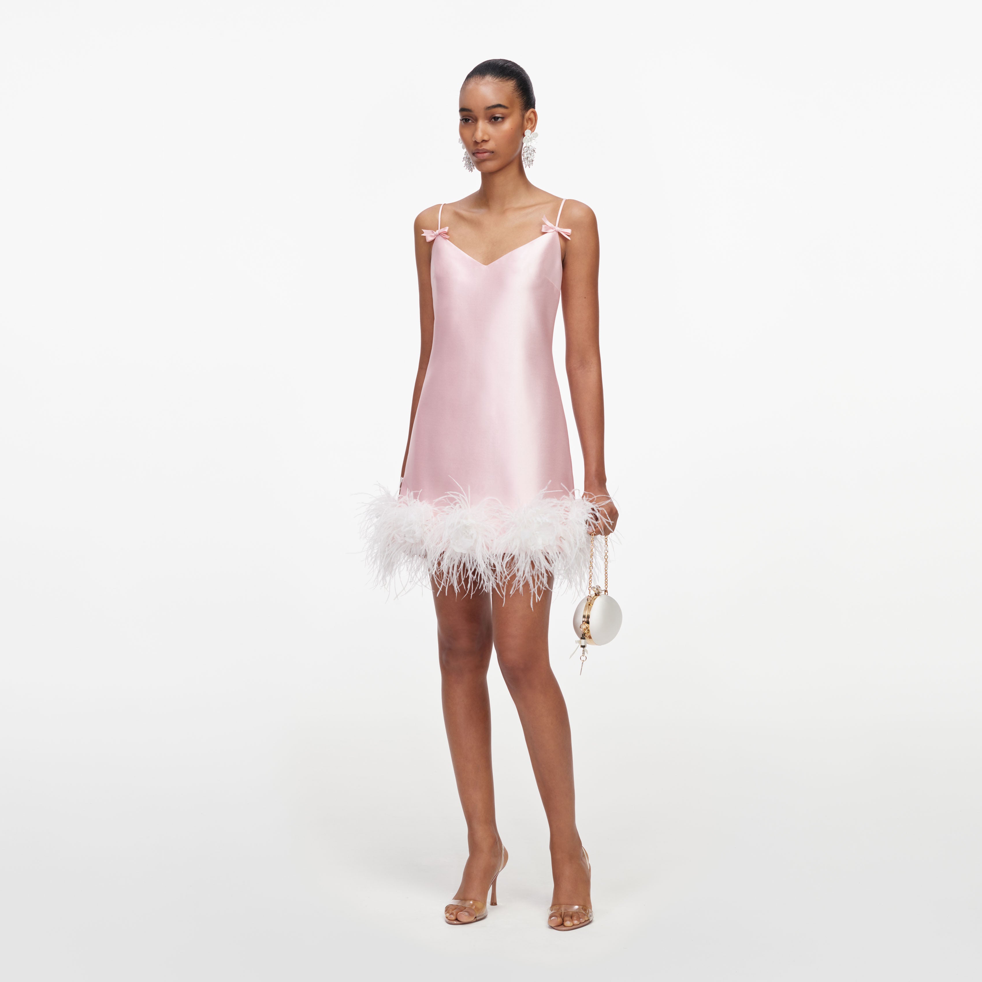 Self Portrait Pink Taffeta Feather Mini Kleid Rosa Feder