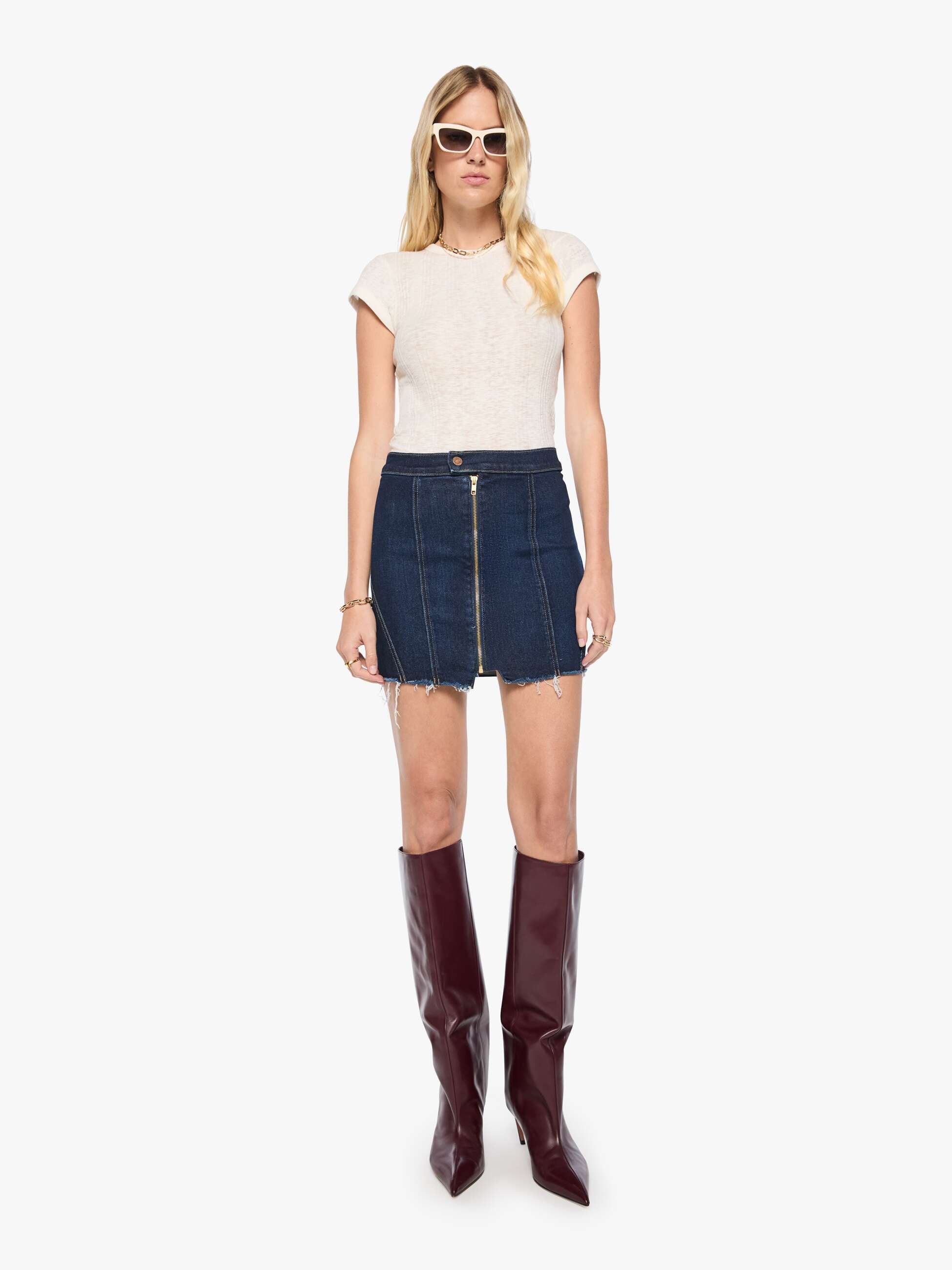 Mother The Racer Vagabond Mini Jeansrock Hard Stop Honey dunkelblau