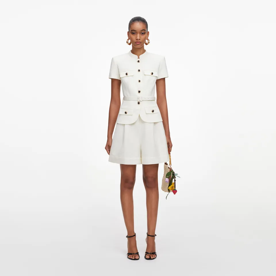 Self Portrait Creme Leinen Playsuit Peplum UK 6