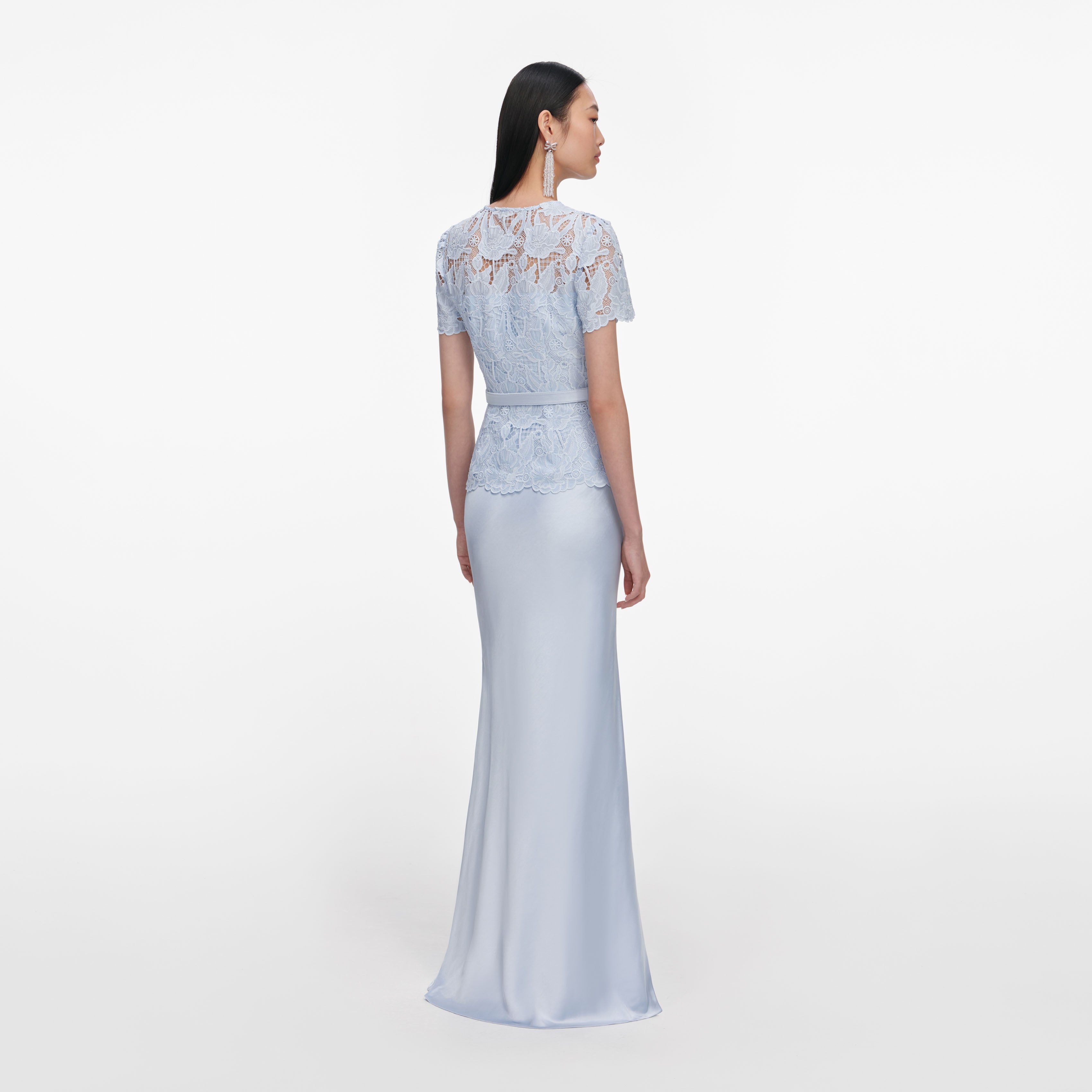 Self Portrait Blue Lace Satin Maxikleid Blau