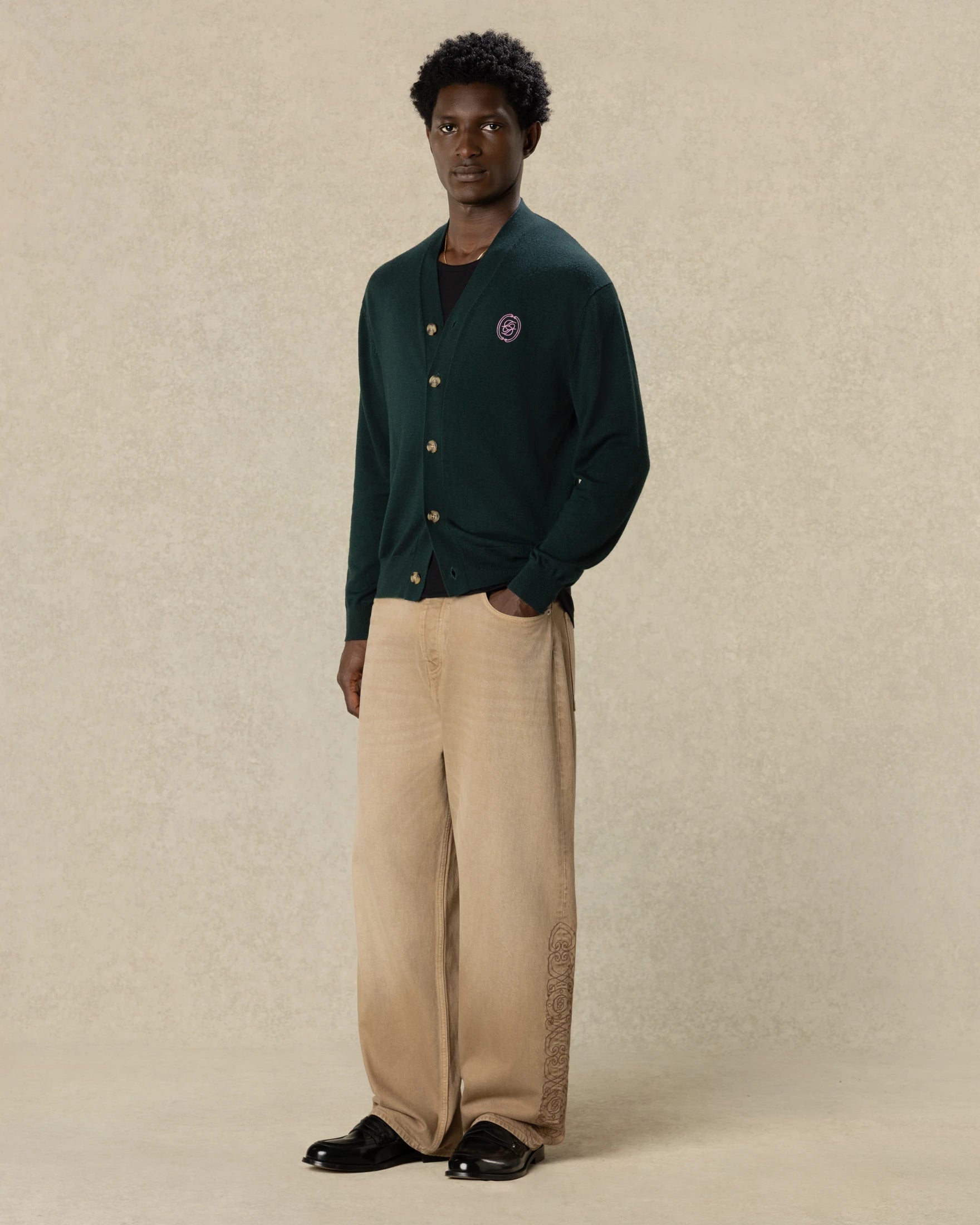 Drôle De Monsieur D Mirror Wool Silk Boxy Cardigan Dunkelgrün