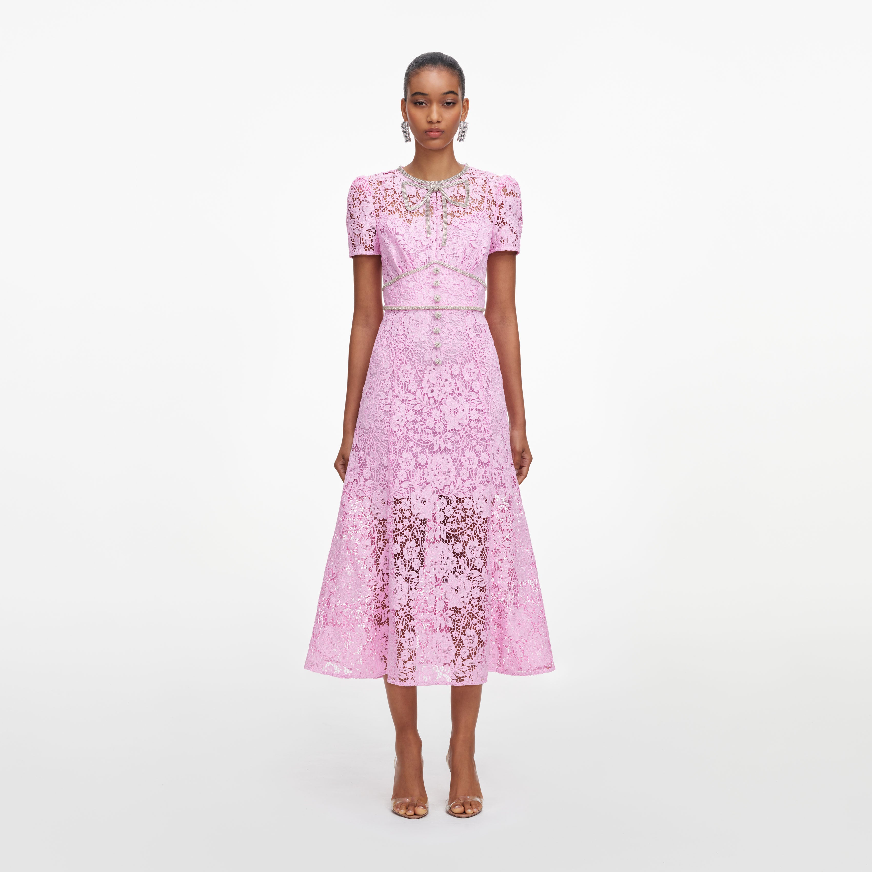 Self Portrait Pink Cord Lace Midikleid Rosa Spitze