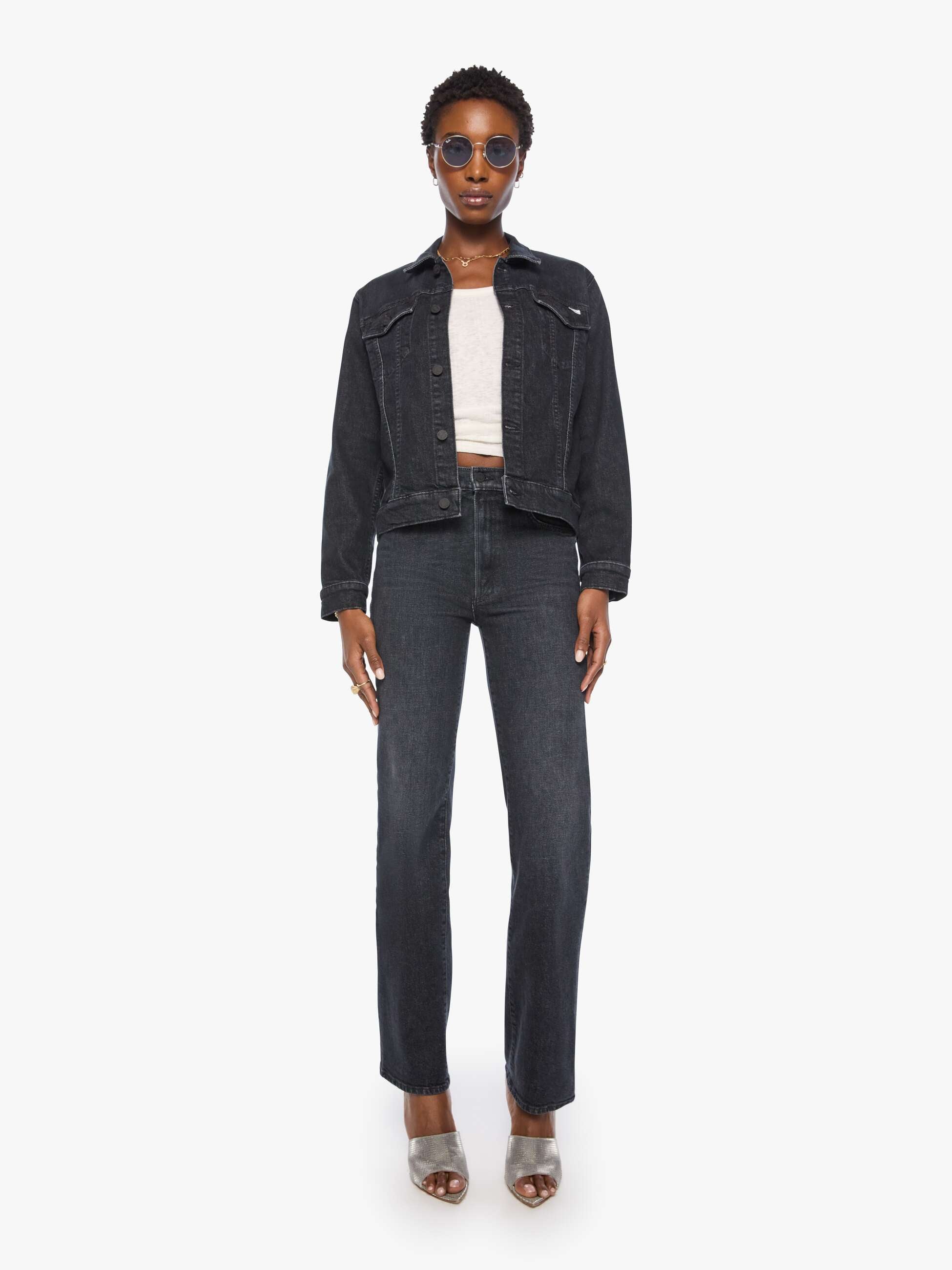 Mother The Bruiser Riding Milkyway Denimjacke Schwarz Cropped
