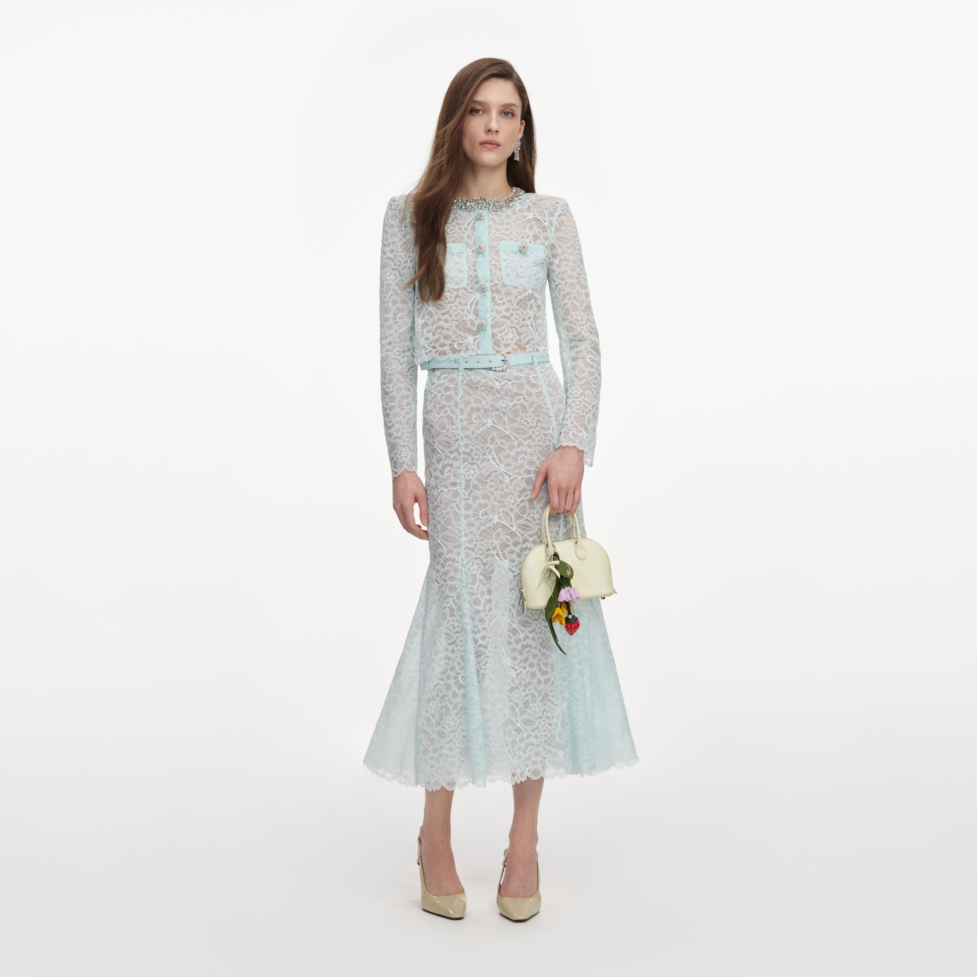 Self Portrait Mint Lace Midi Rock mint Spitze