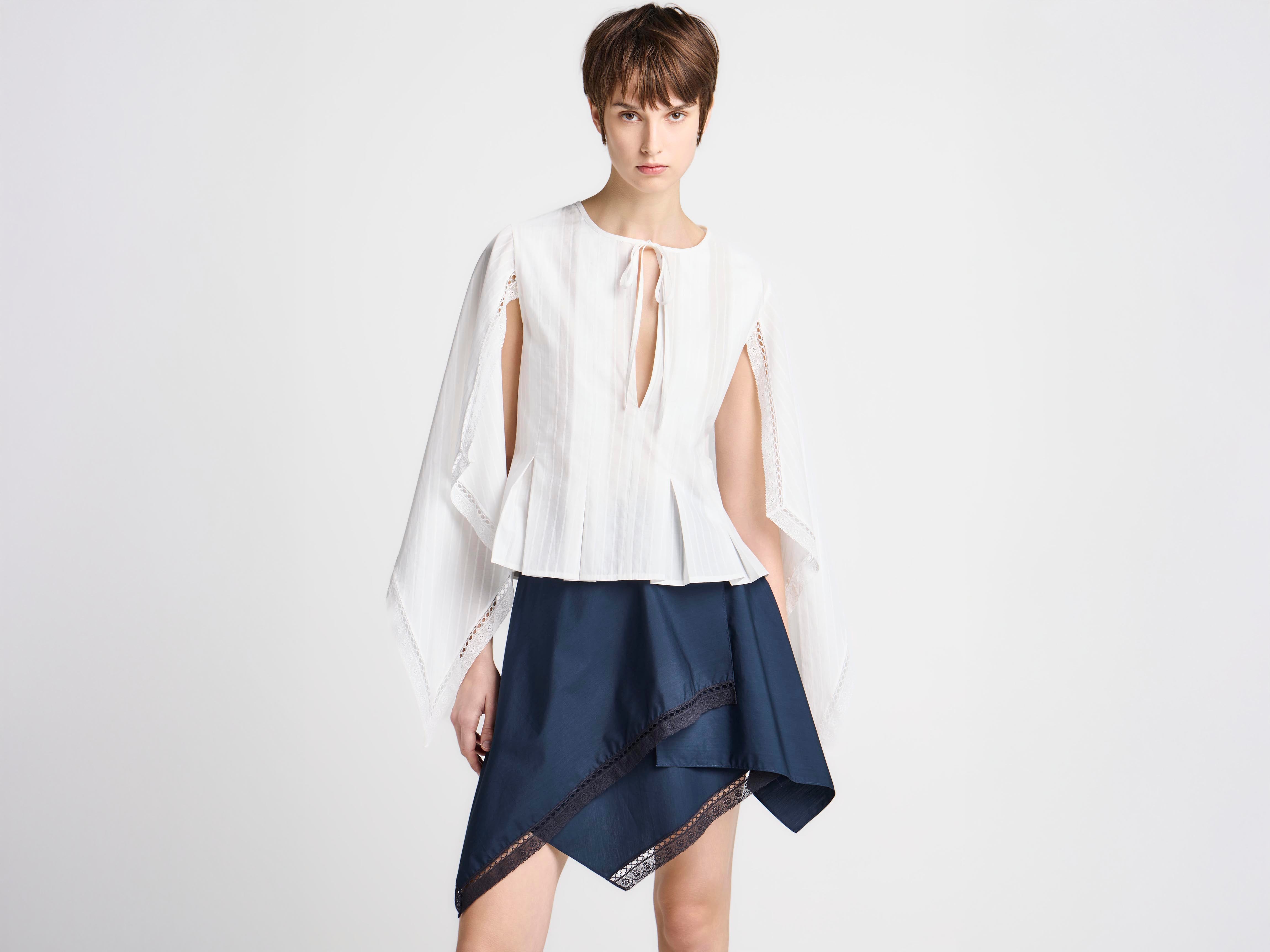 J.W.Anderson Draped Sleeve Top Weiss Baumwolle Spitze