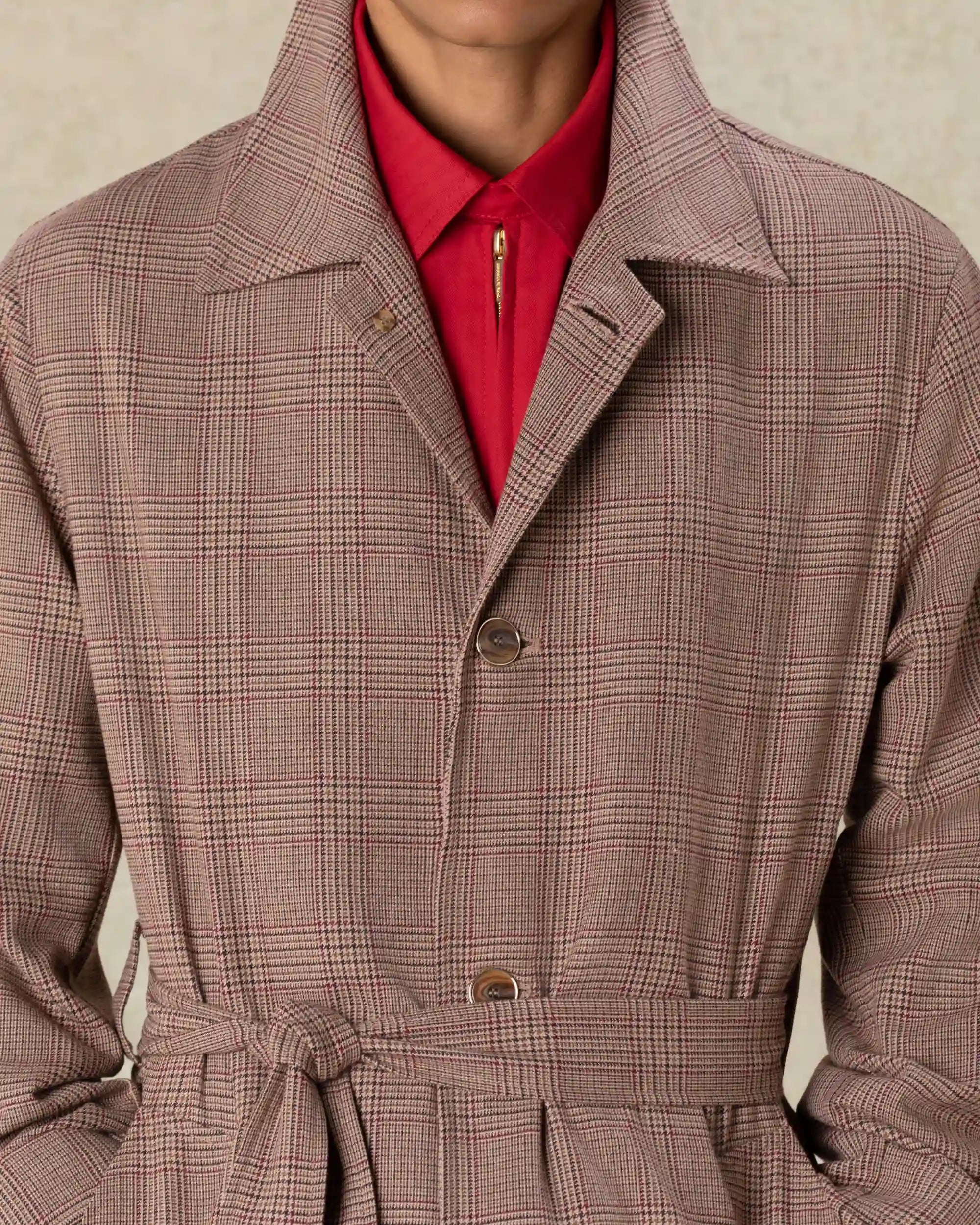 Drôle De Monsieur Prince Of Wales Belted Coat Hellbraun Wolle