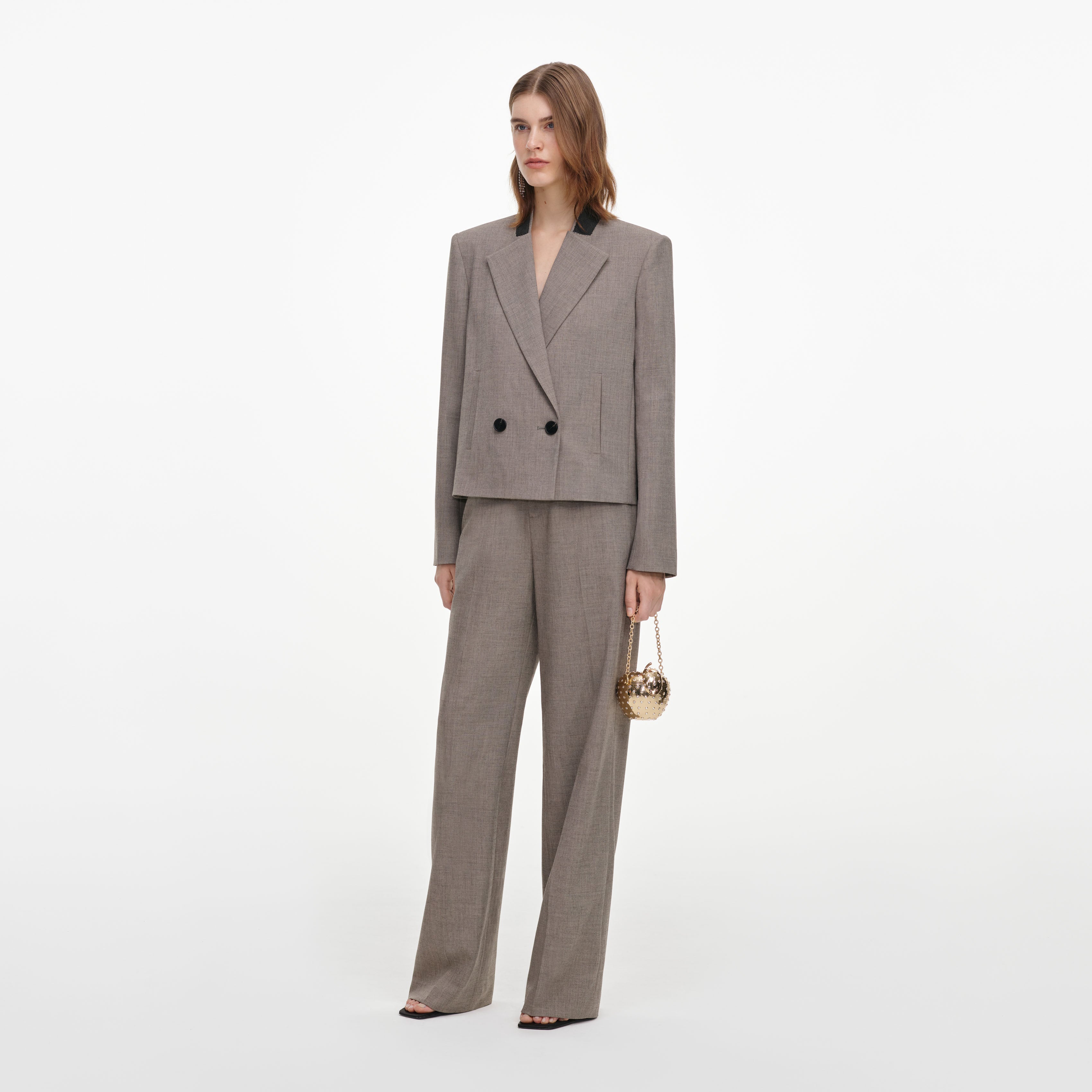 Self Portrait Twill Jacke braun zweireihig Boxy Blazer
