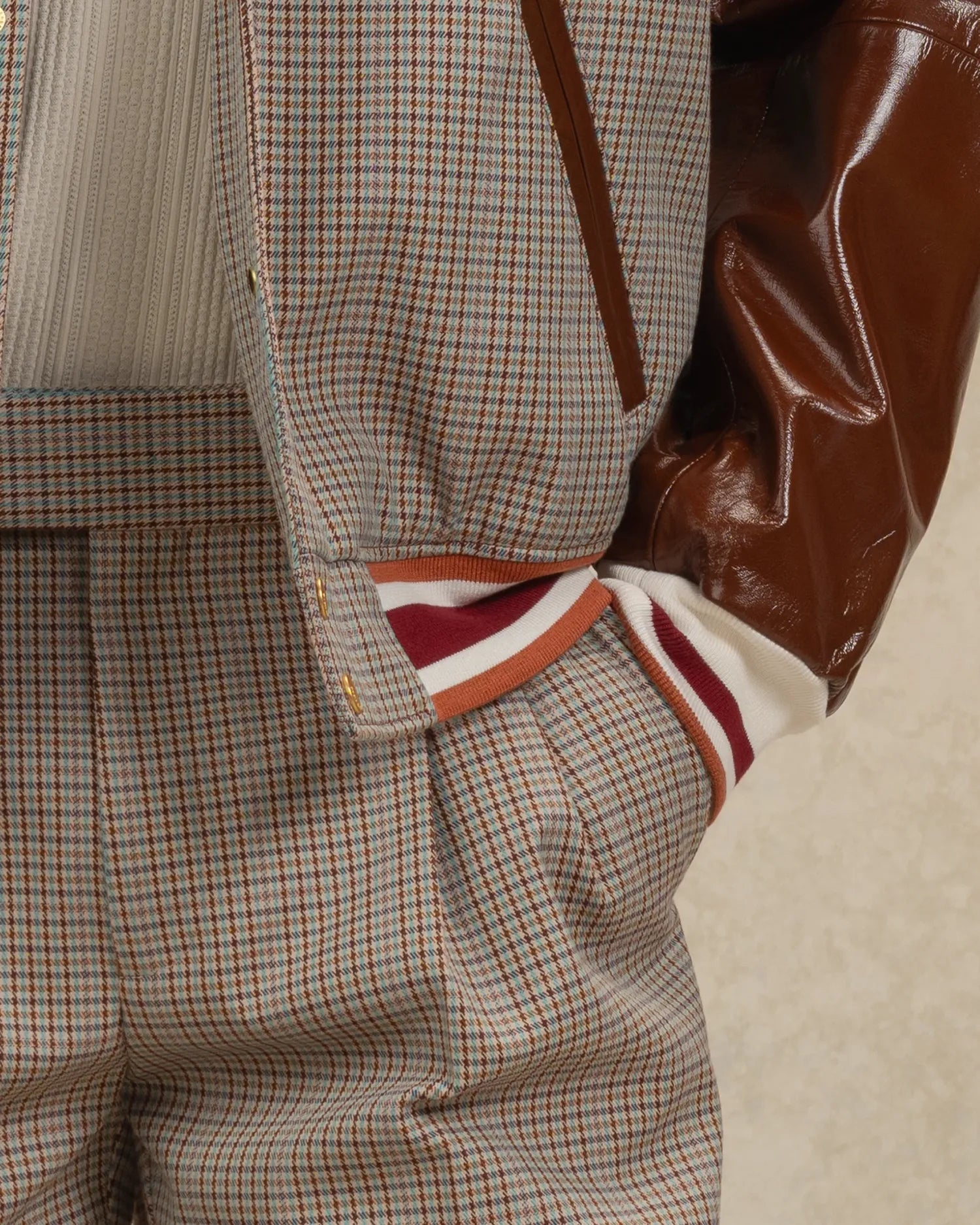 Drôle De Monsieur Veste Mix Cuir Jacke beige Leder
