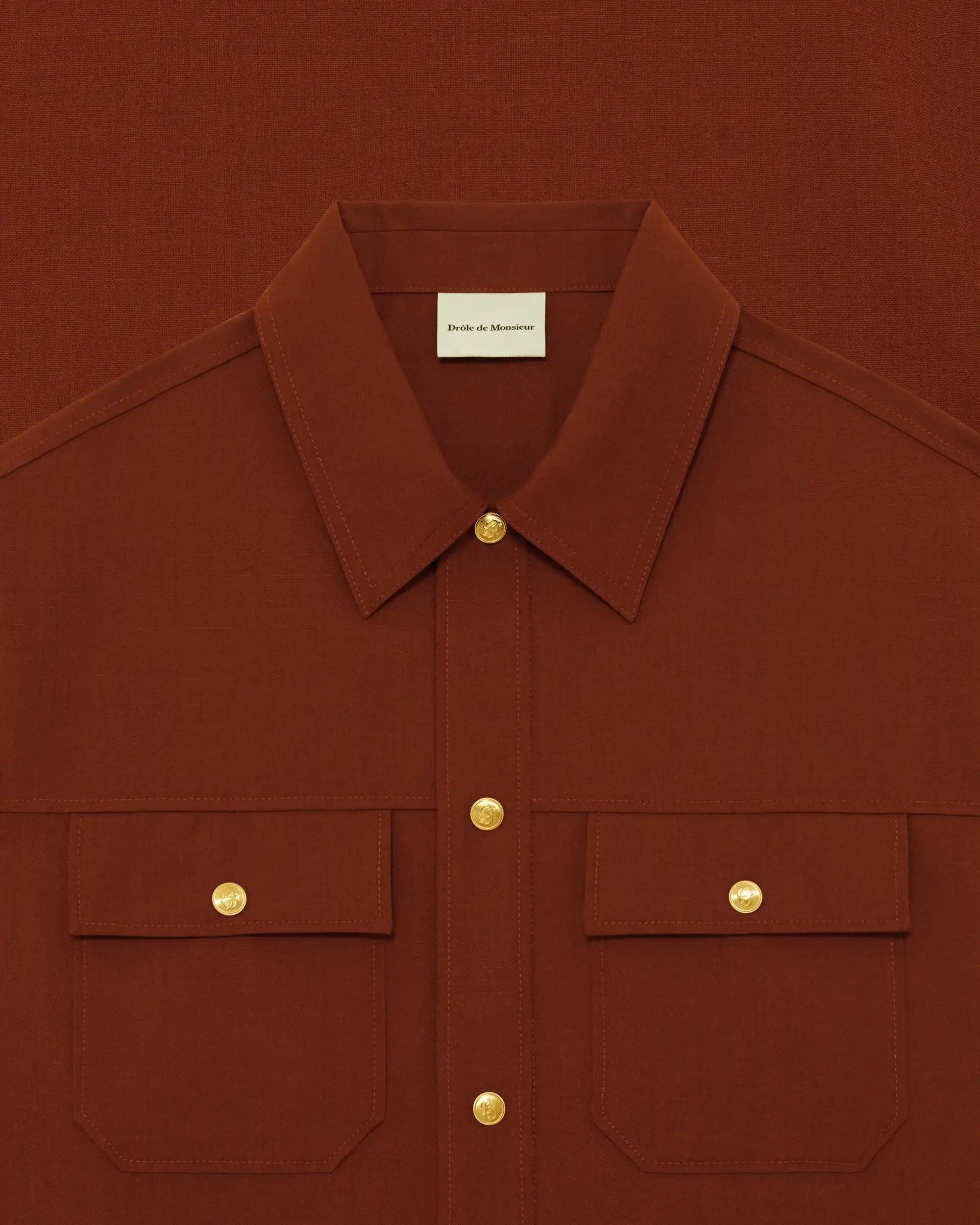 Drôle De Monsieur Surchemise à Poches Hemd Brick Wollmix