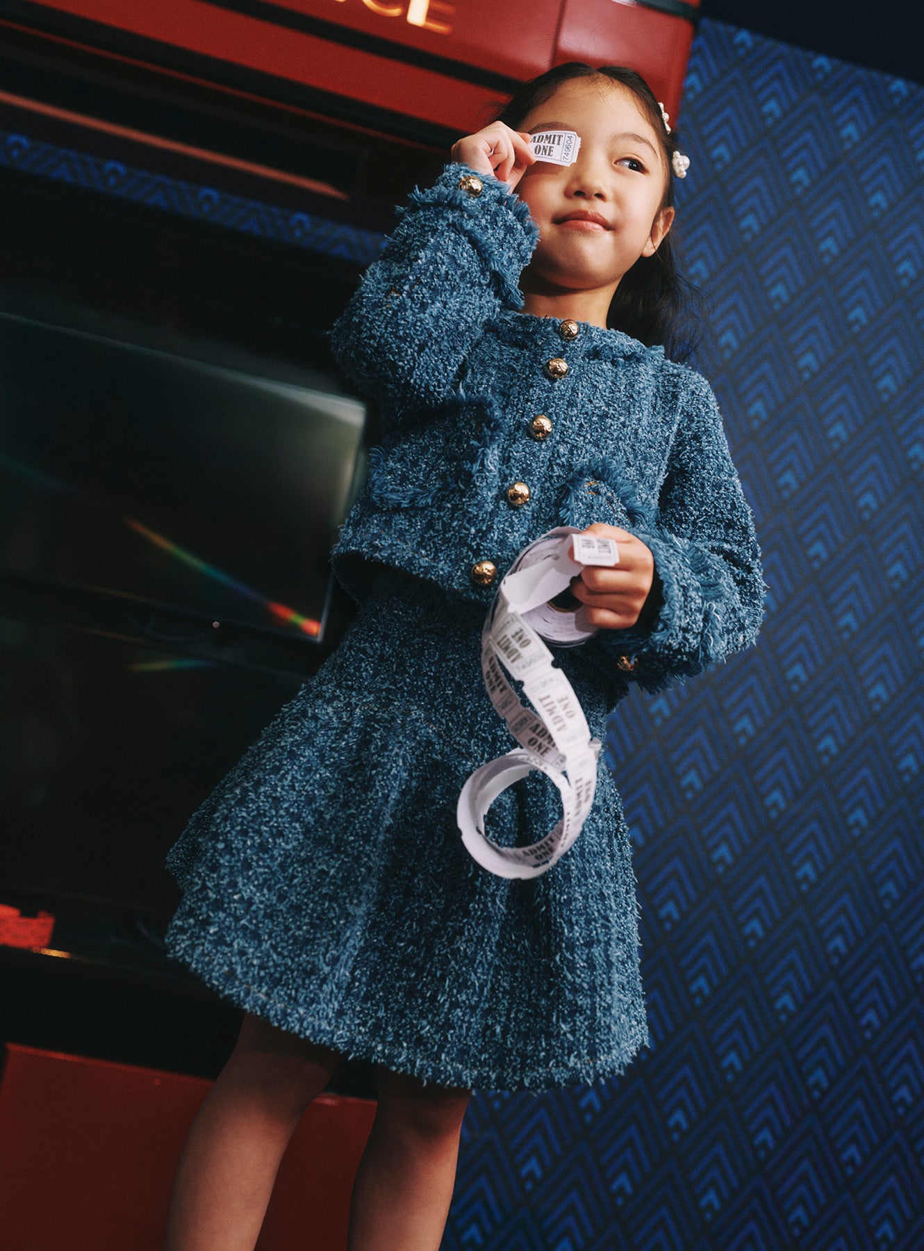 Self-Portrait Textured Denim Rock Kinder Mini