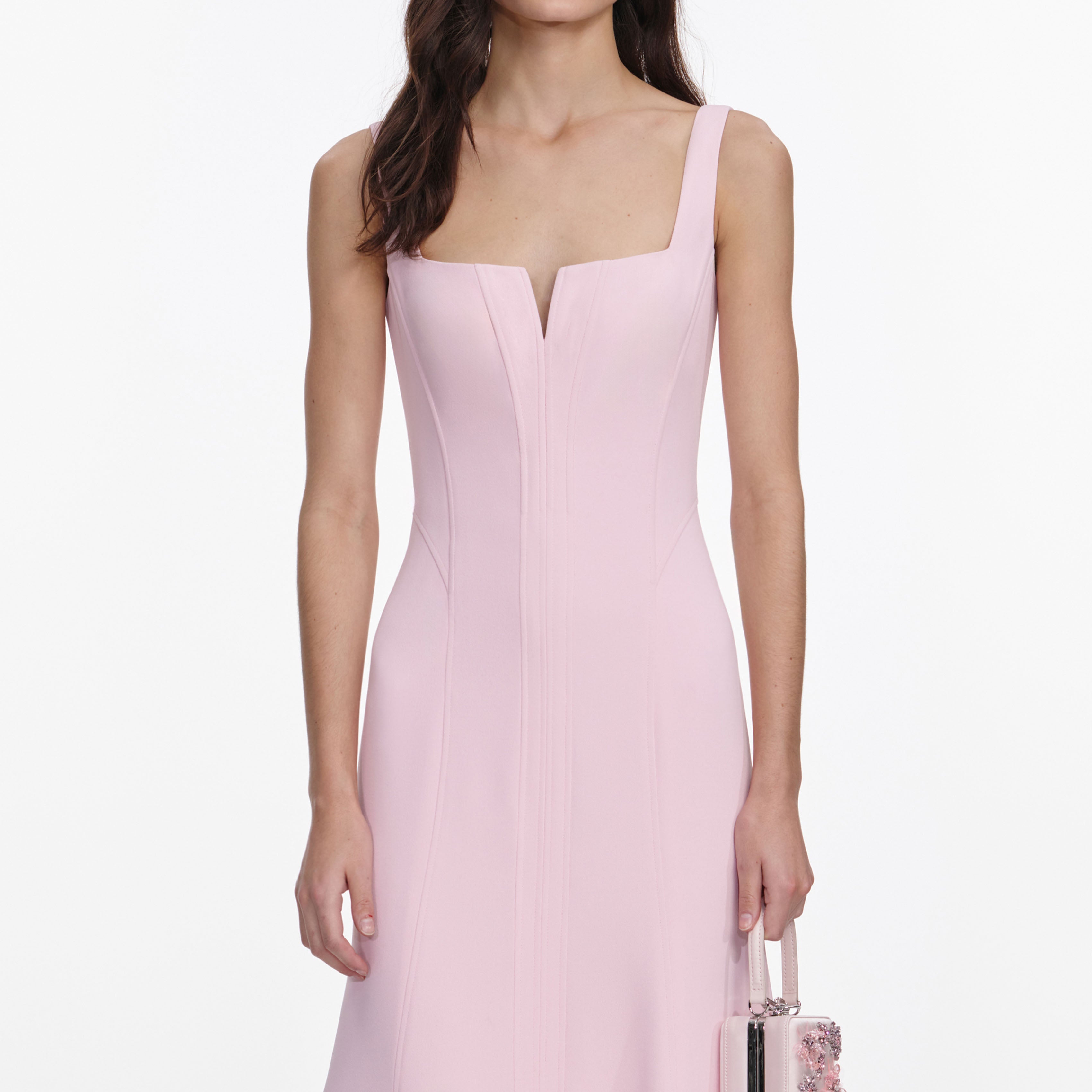 Self Portrait Pink Crepe Midi Midikleid Crepe Rosa Korsett