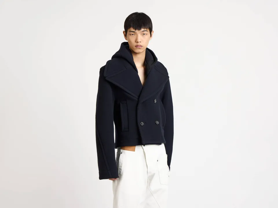 J.W.Anderson Cropped Hooded Coat Herren Navy Zweireiher Kapuze