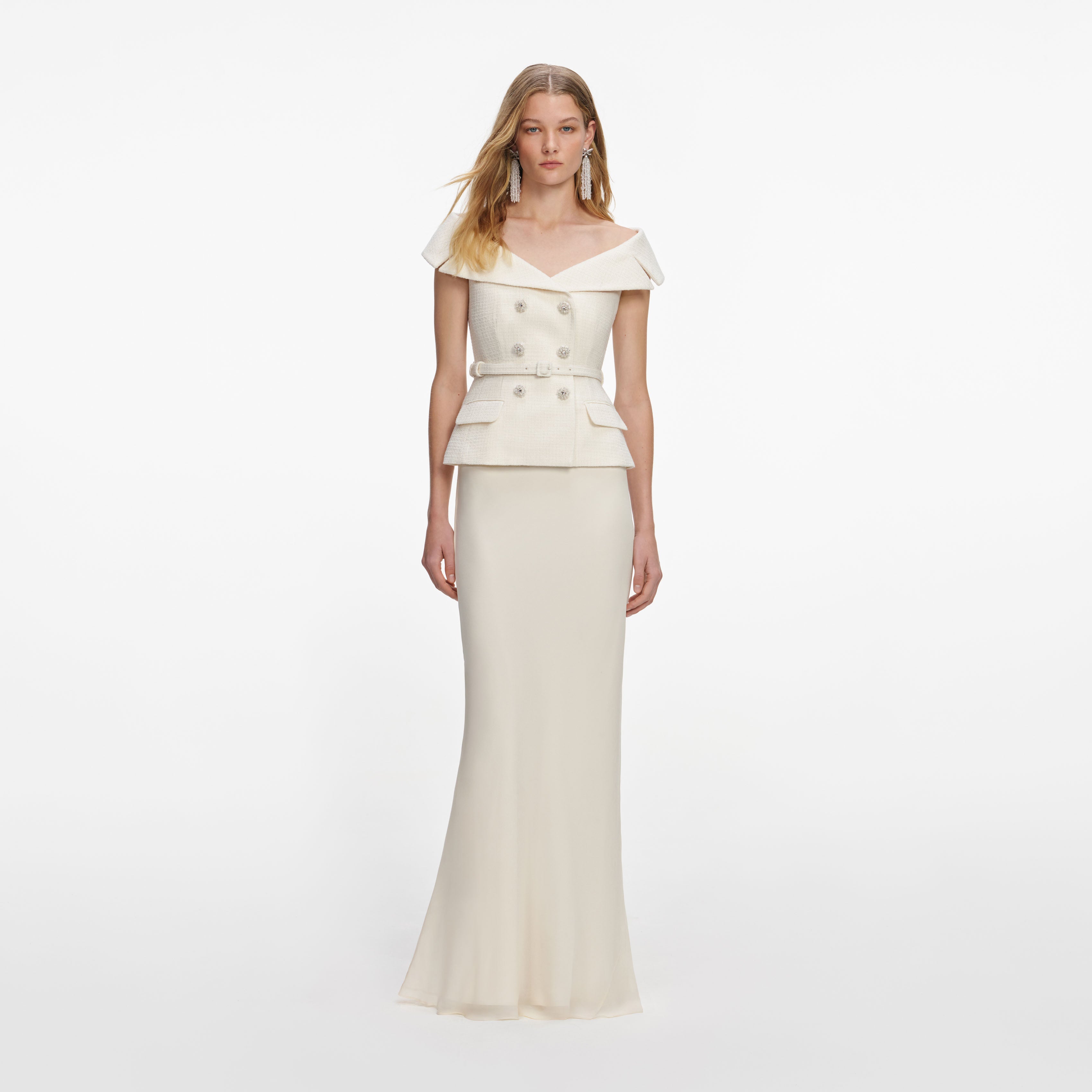 Self Portrait Cream Boucle Maxi Brautkleid Creme Boucle
