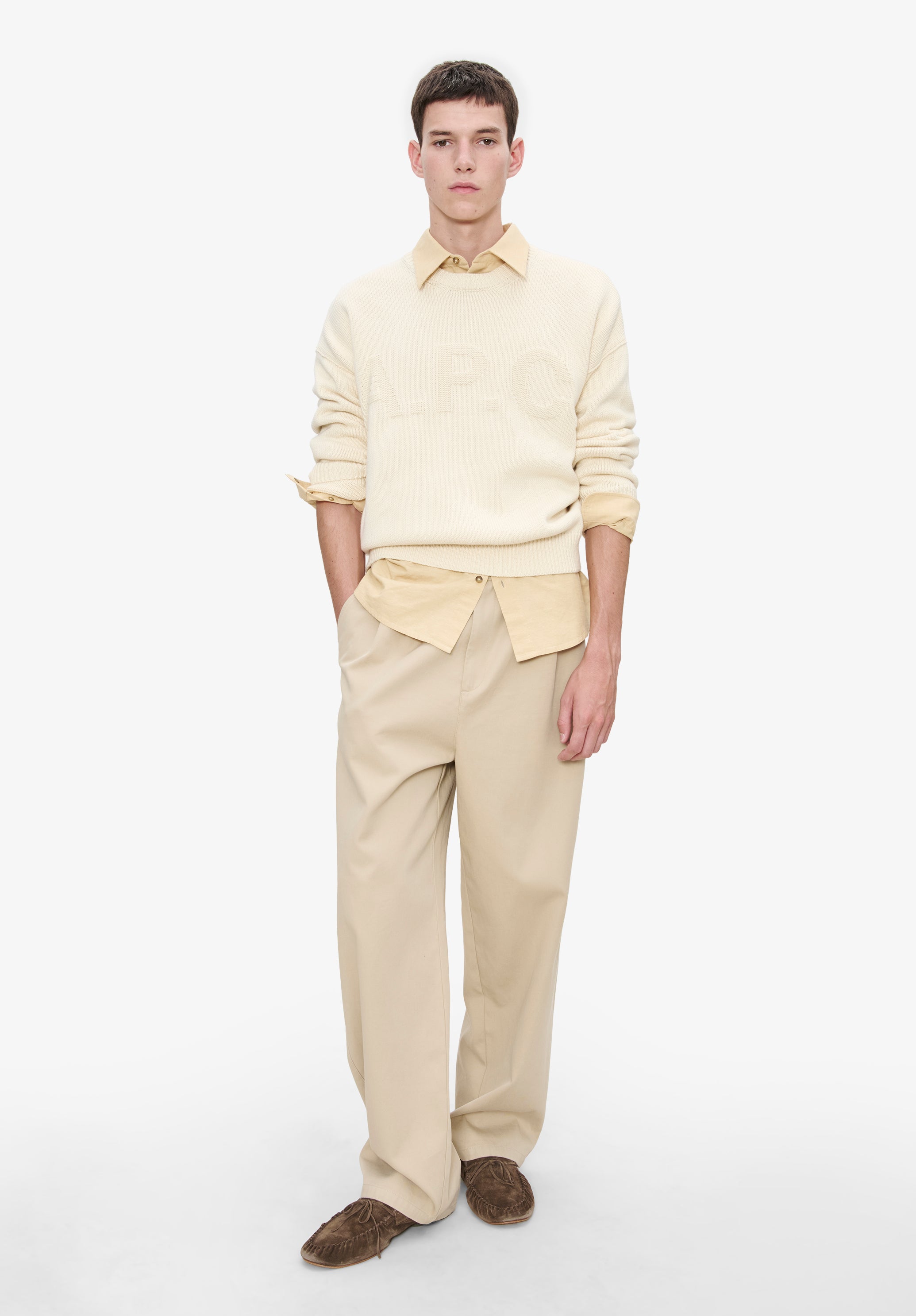 A.P.C. Leo Pullover Weiß Rundhals Logo Strick