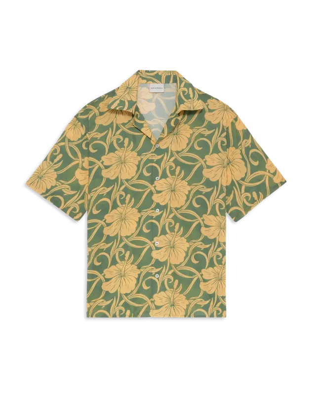 Drôle De Monsieur Chemise Hibiscus Hemd Grün Baumwolle