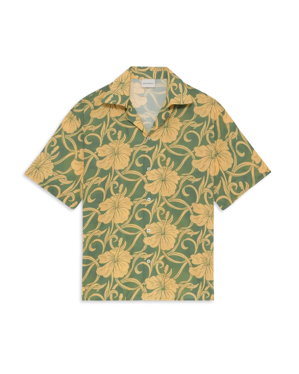 Drôle De Monsieur Chemise Hibiscus Hemd Grün Baumwolle