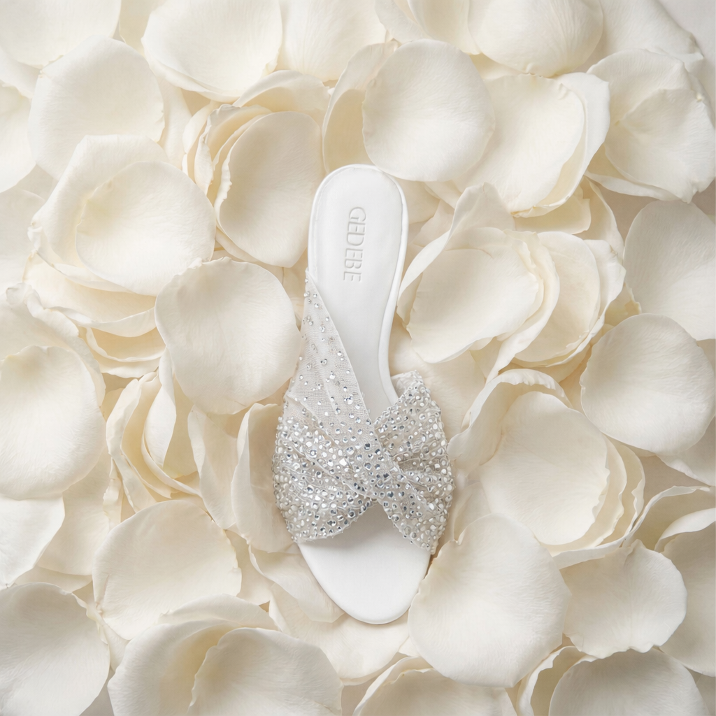 Gedebe Mariel Mules Tüll Kristall Weiß Silk Latte 80/105