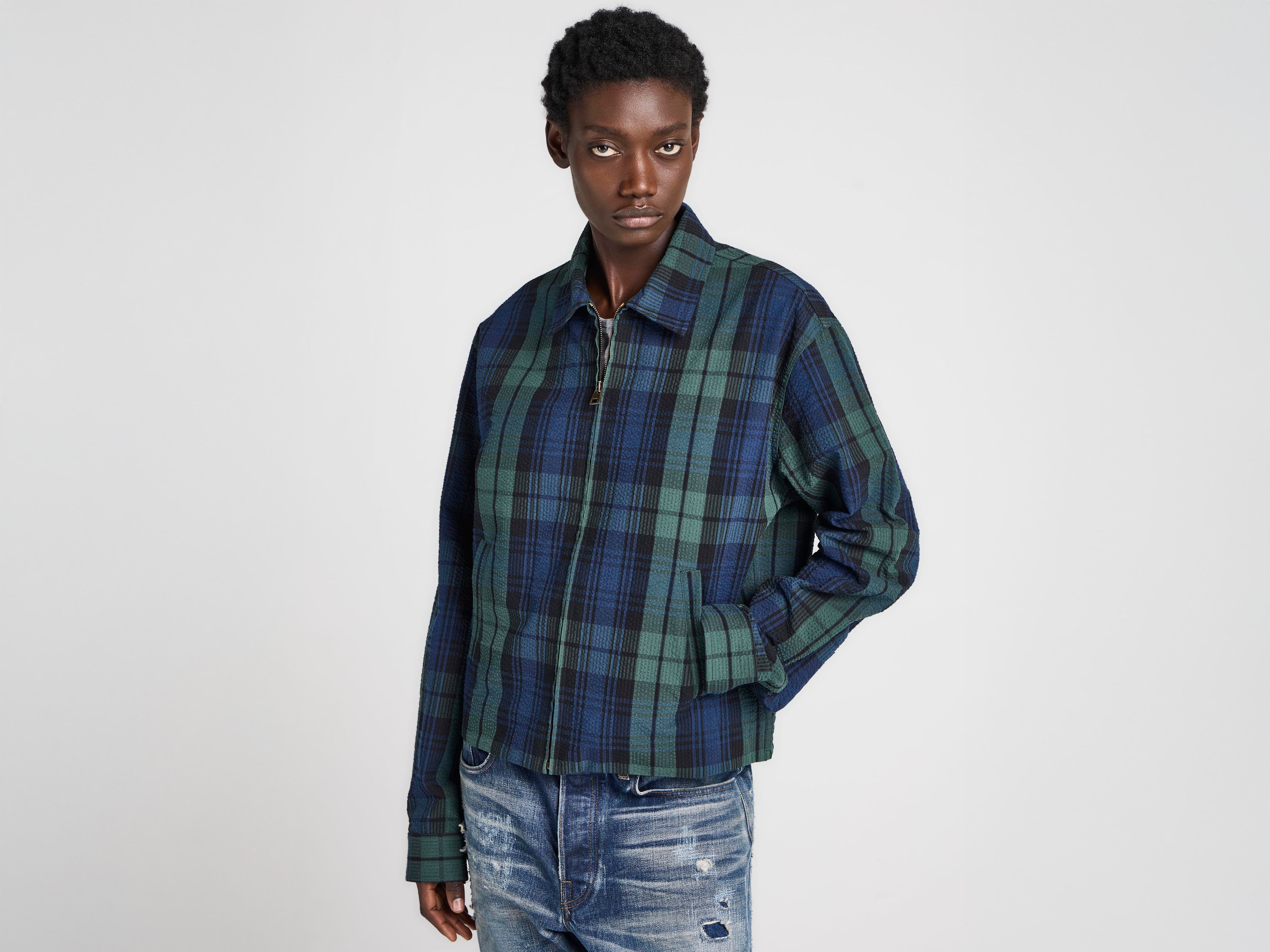 J.W. Anderson Front Zip Blouson Navy Green Seersucker