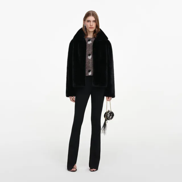 Self Portrait Black Faux Fur Jacke Schwarz Kunstfell