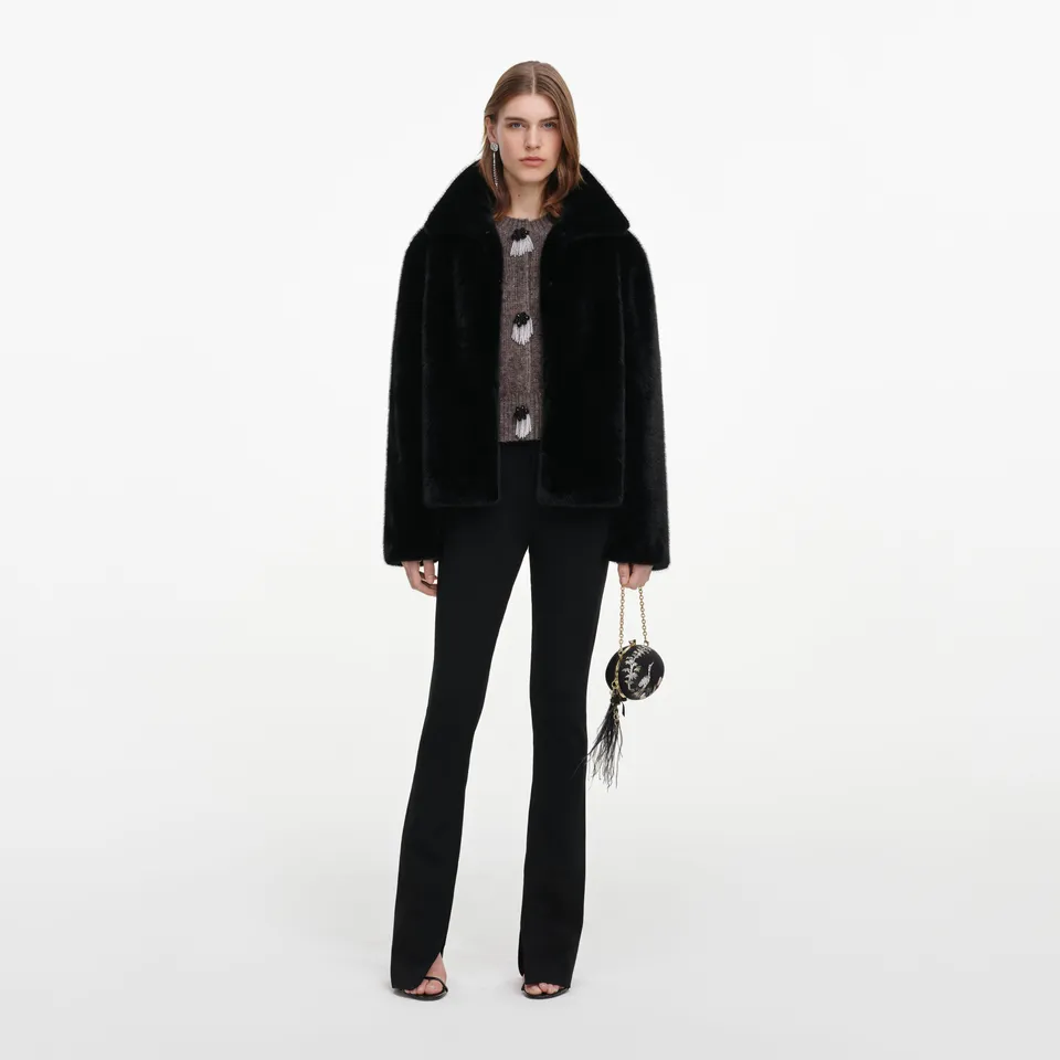 Self Portrait Black Faux Fur Jacke Schwarz Kunstfell