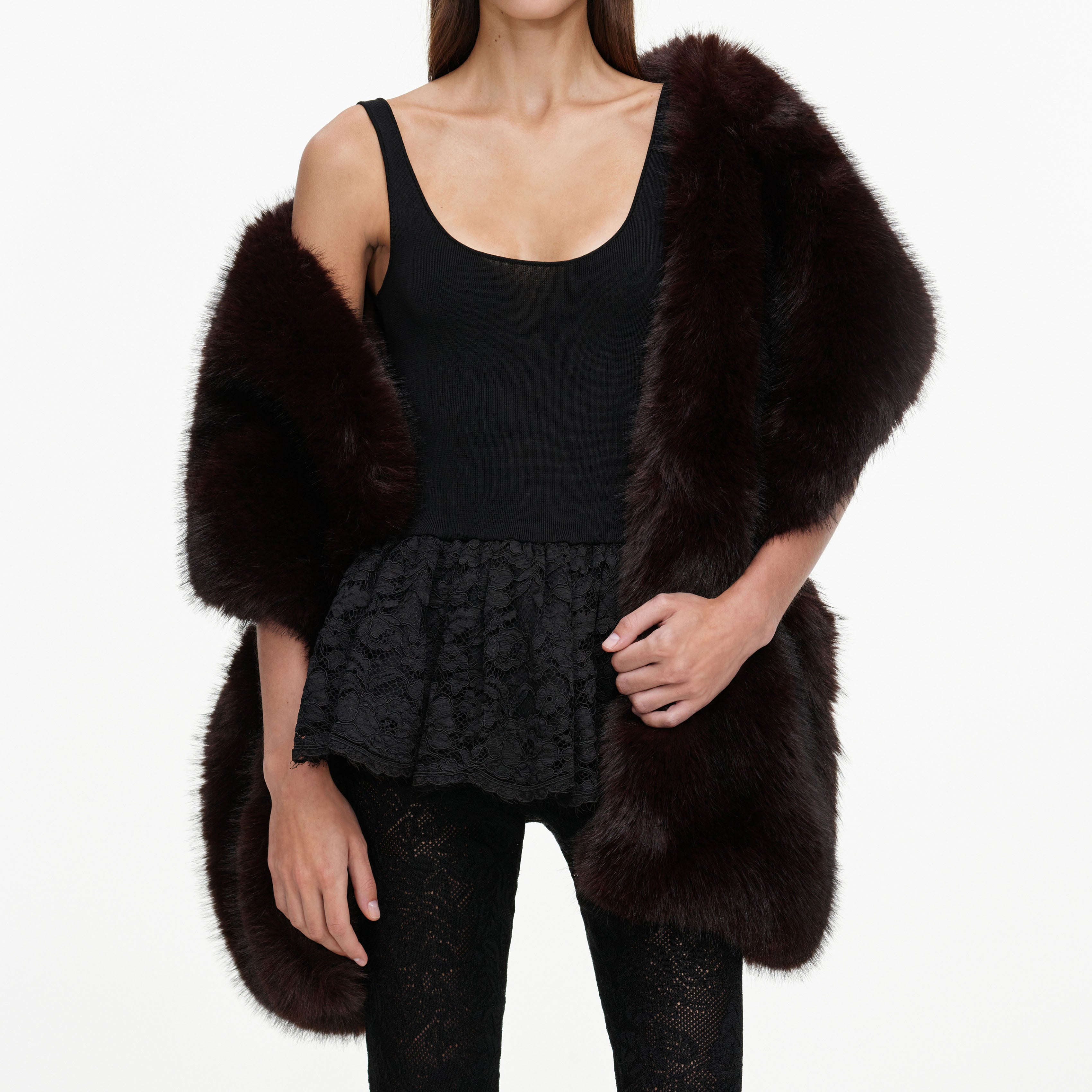 Self Portrait Scarves Brown Faux Fur Schal Braun One Size