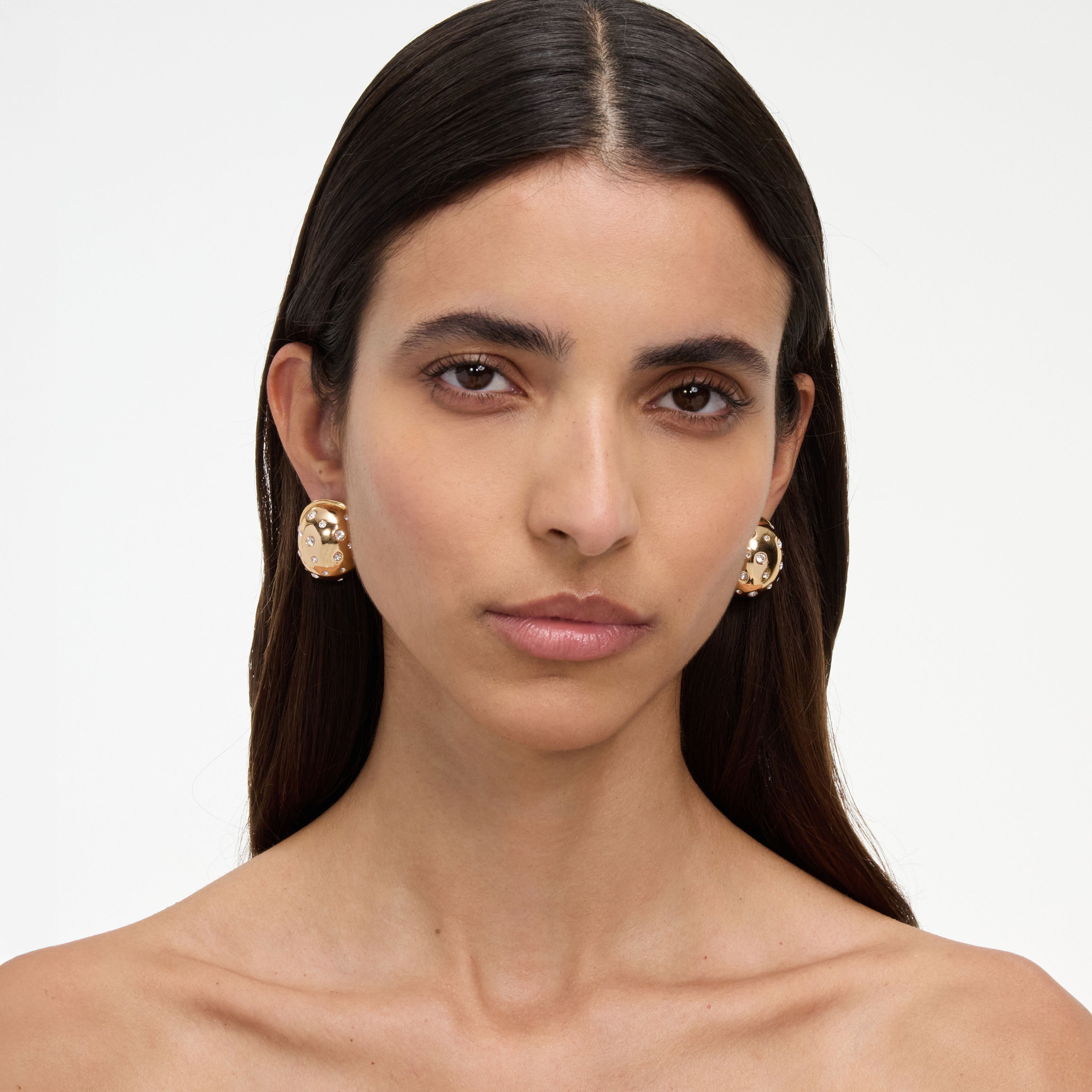 Self Portrait Gold Curved Crystal Ohrringe Gold Kristall