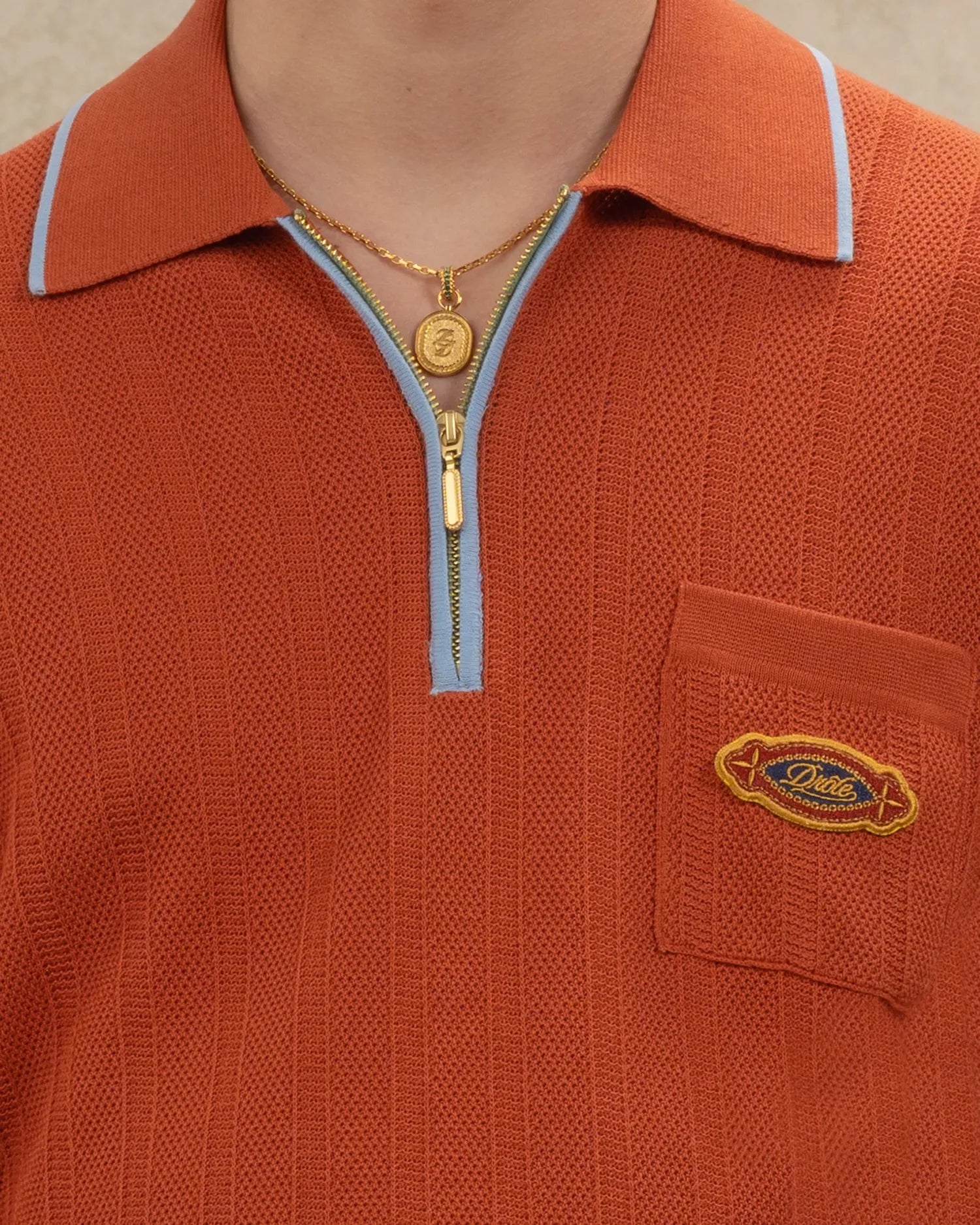 Drôle De Monsieur Polo Maille Drôle Patch Strickpolo Brick Baumwolle
