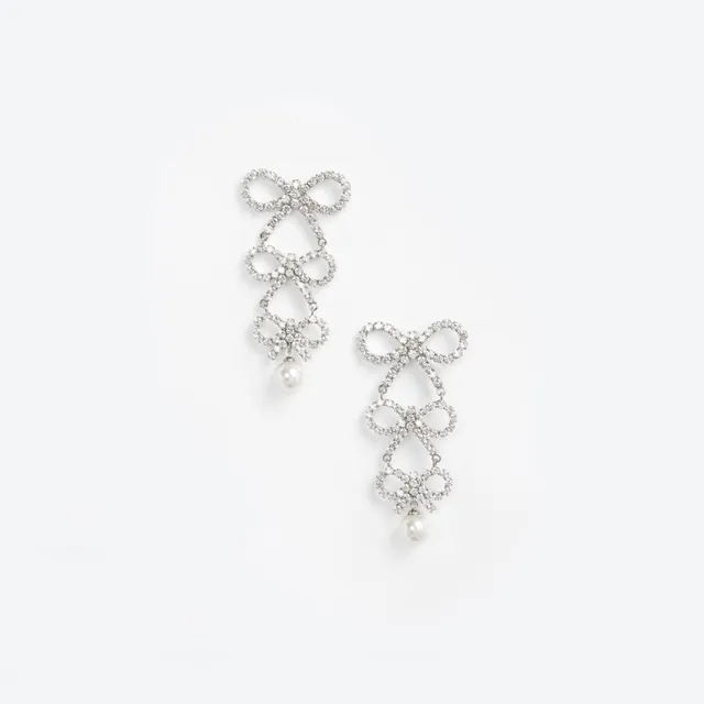 Self Portrait Tiered Crystal Bow Ohrstecker Silber Kristall