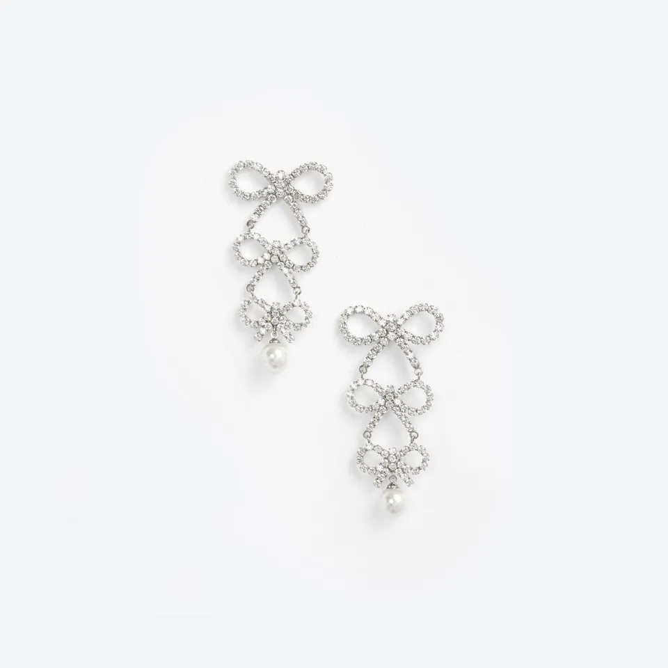 Self Portrait Tiered Crystal Bow Ohrstecker Silber Kristall