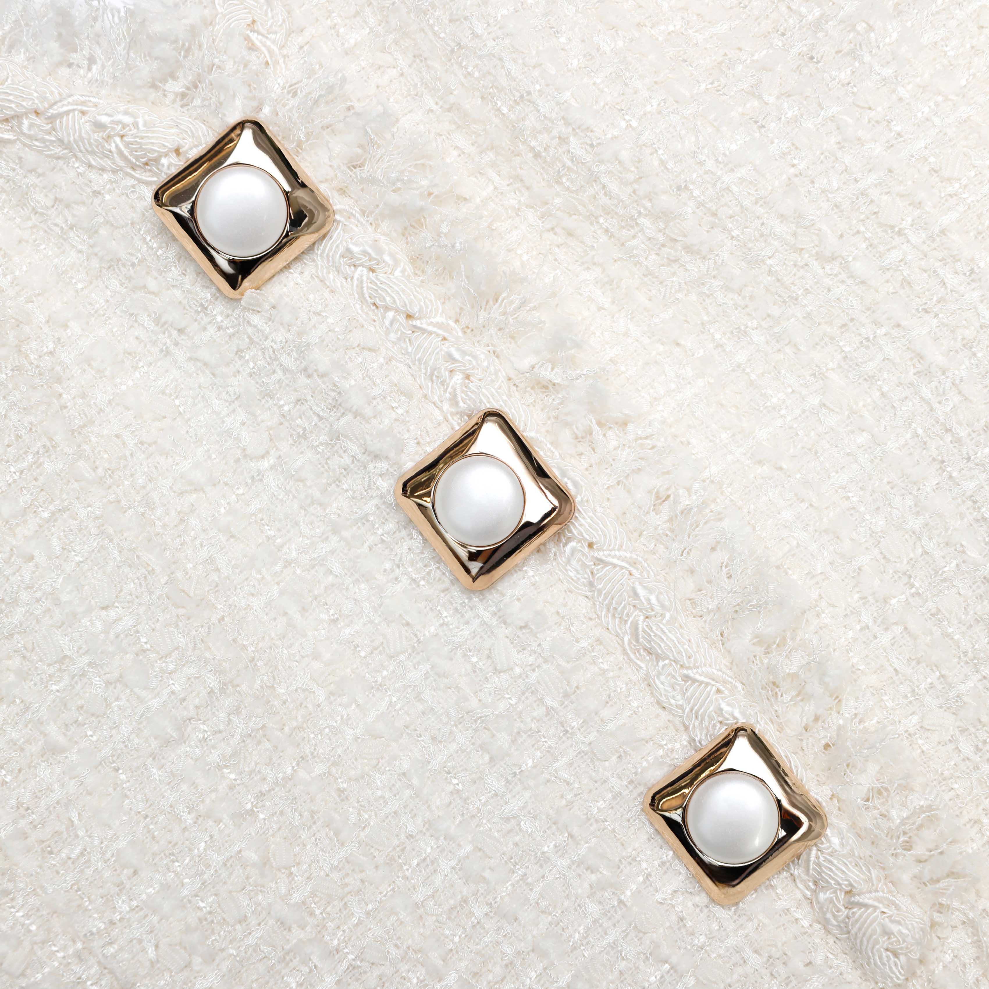 Self Portrait Cream Sleeveless Boucle Mini Kleid Creme