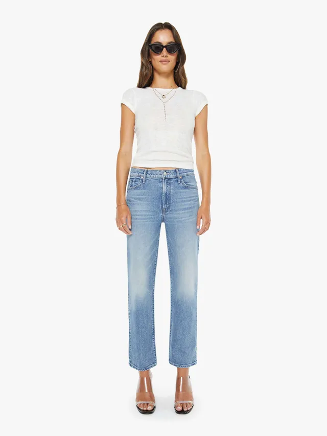 Mother Kick It Ankle Jeans Birds Gone Wild High-Rise Hellblau