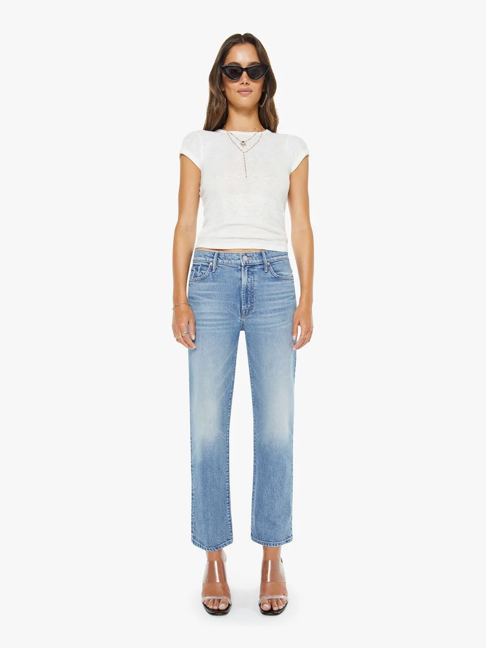 Mother Kick It Ankle Jeans Birds Gone Wild High-Rise Hellblau