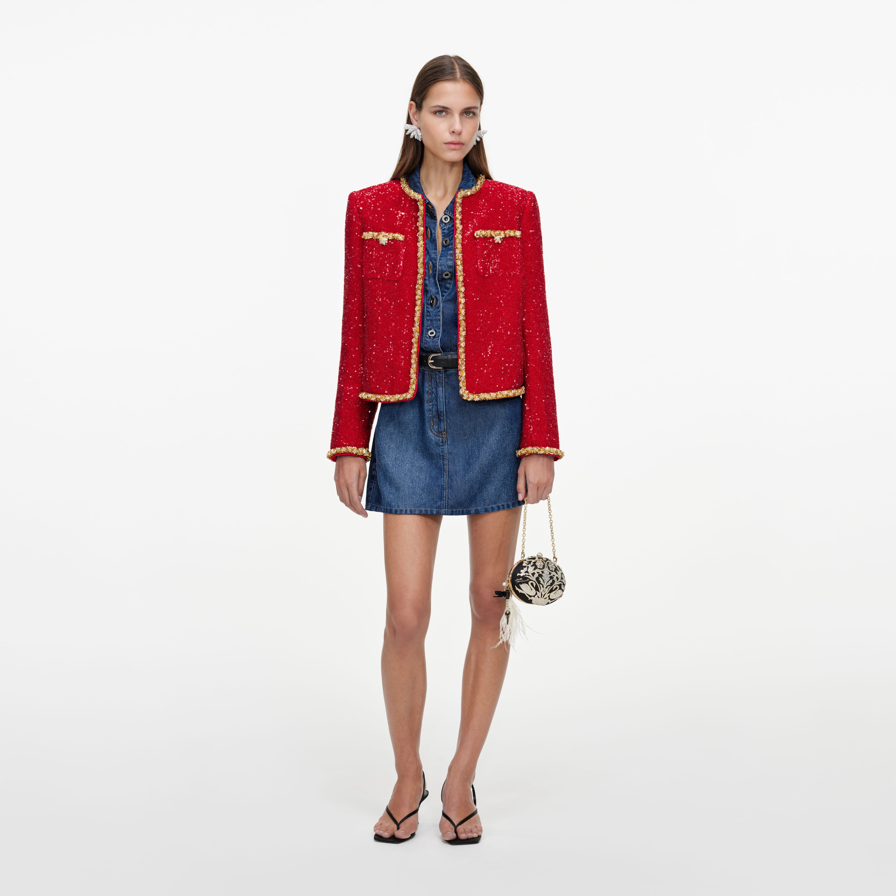 Self Portrait Outerwear Red Sequin Jacket Jacke Rot Pailletten