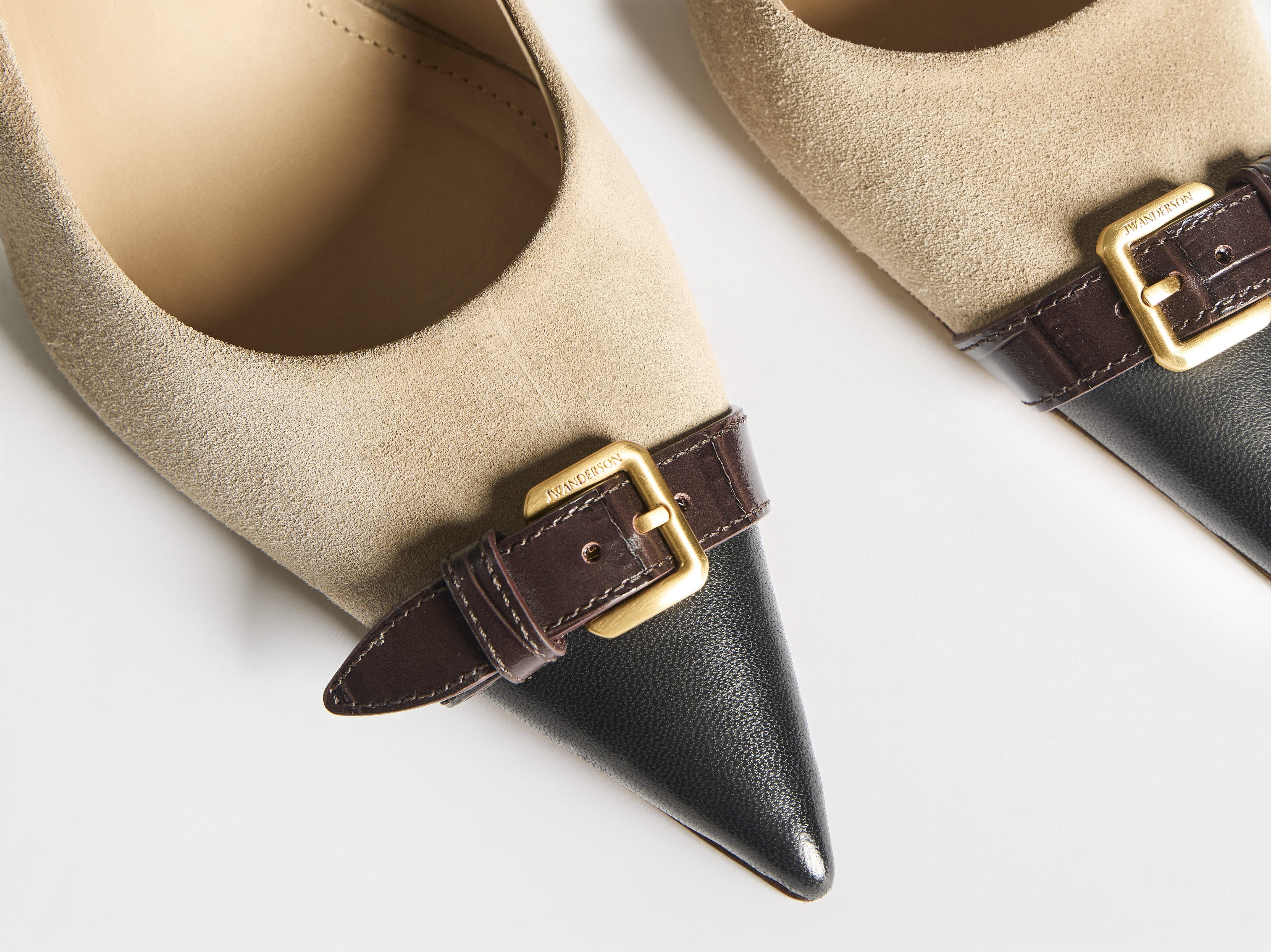 J.W.Anderson Buckle Sling Back Pumps Taupe Schwarz Leder