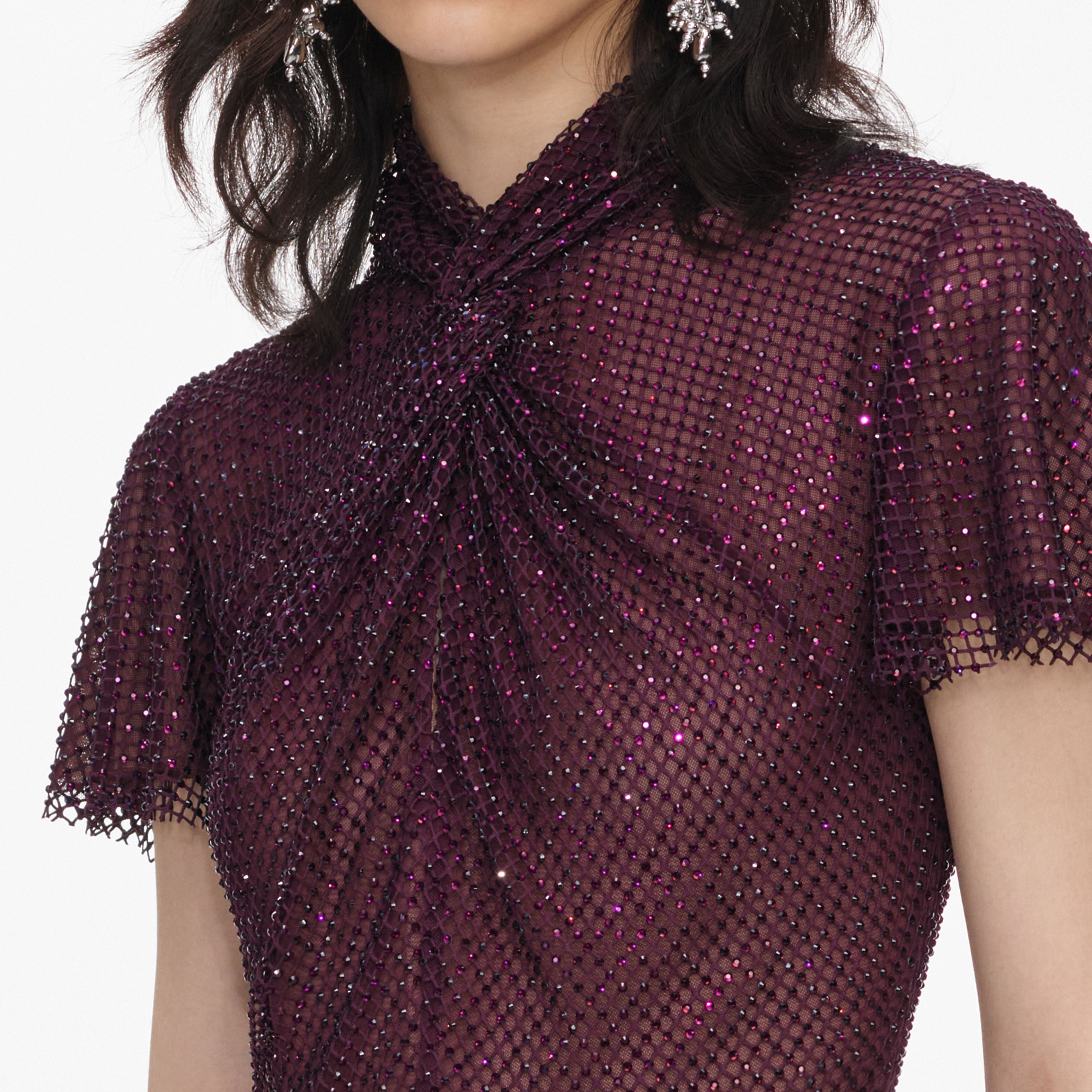 Self Portrait Burgundy Rhinestone Fishnet Midi Kleid Bordeaux