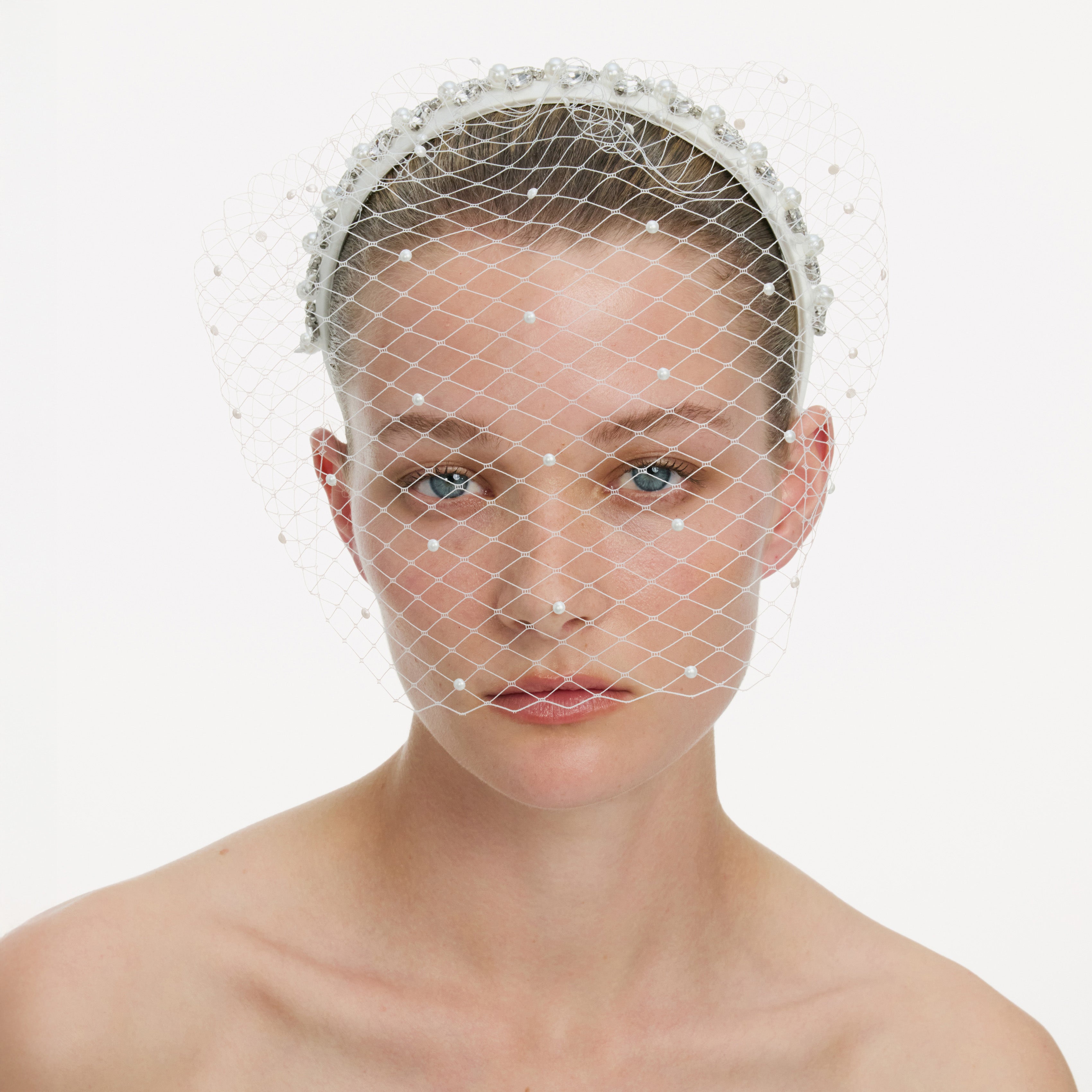 Self Portrait Hair Accessories Pearl Satin Haarreif Weiß