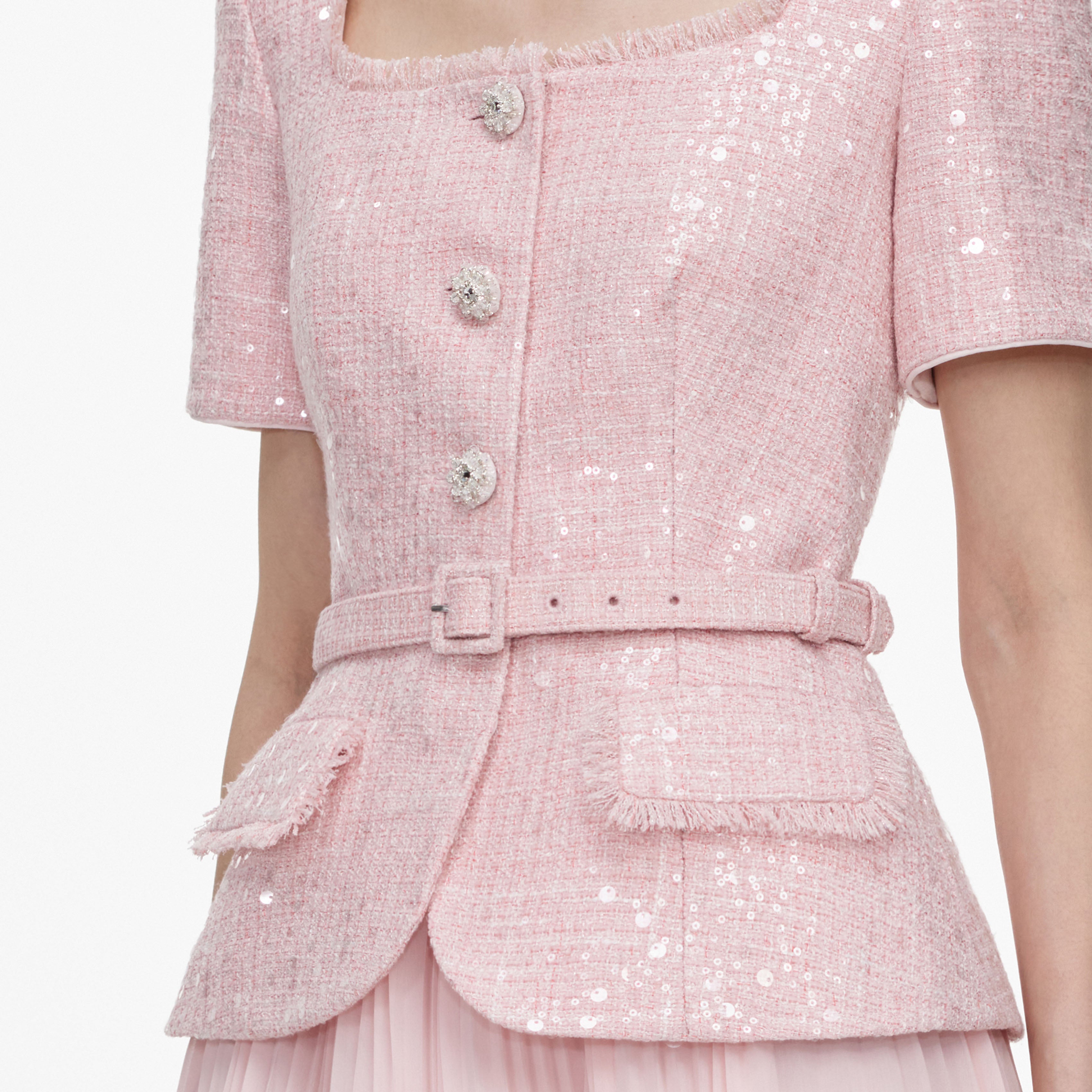 Self Portrait Pink Sequin Boucle Midikleid Rosa UK 4-16 Pailletten