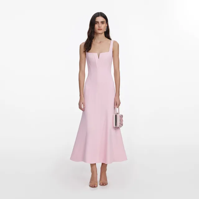 Self Portrait Pink Crepe Midi Midikleid Crepe Rosa Korsett