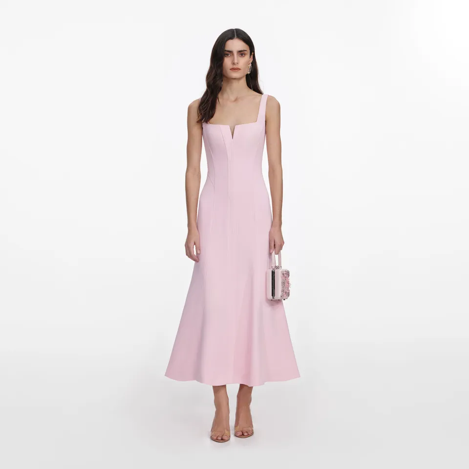 Self Portrait Pink Crepe Midi Midikleid Crepe Rosa Korsett