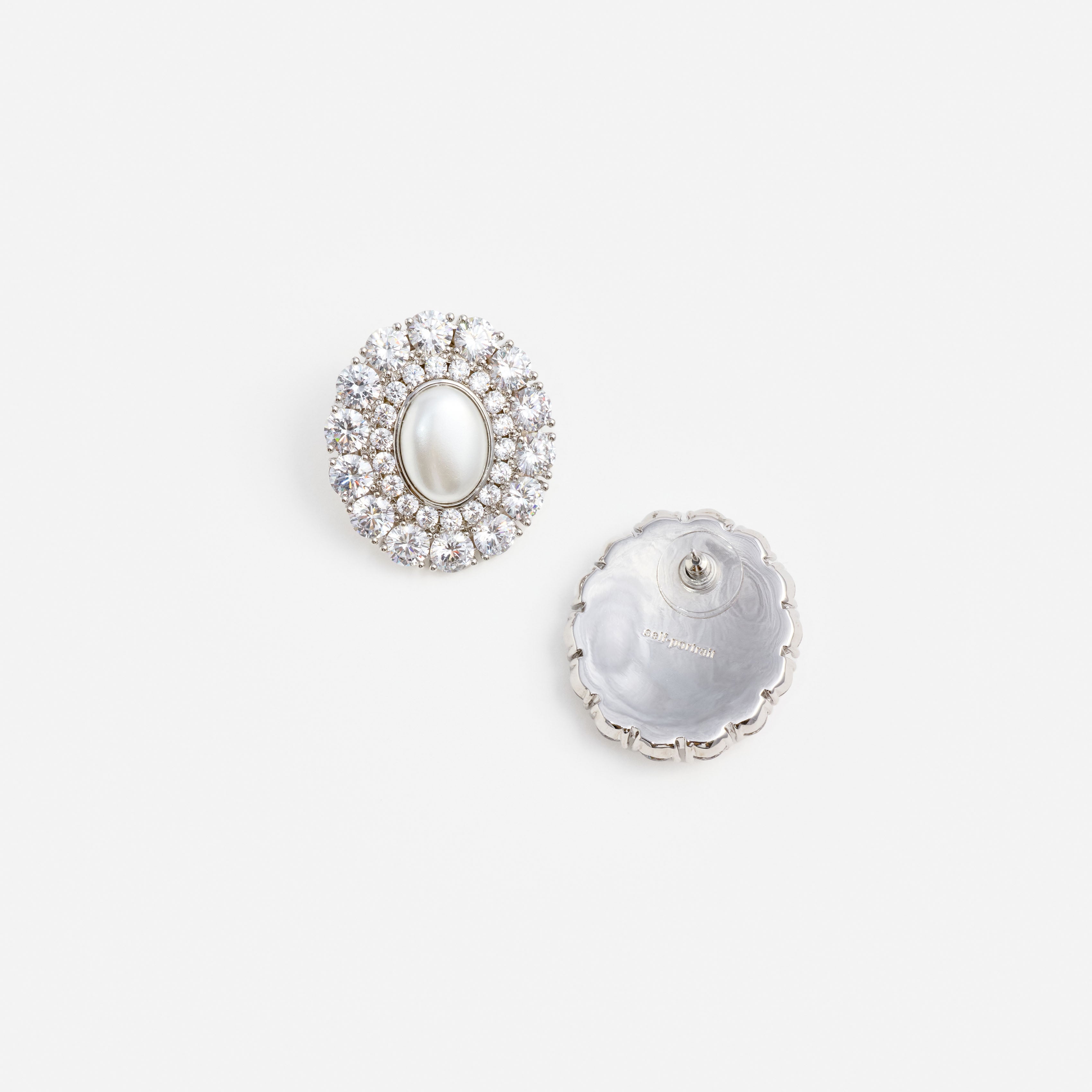 Self Portrait Oval Crystal Pearl Earrings Ohrstecker One Size